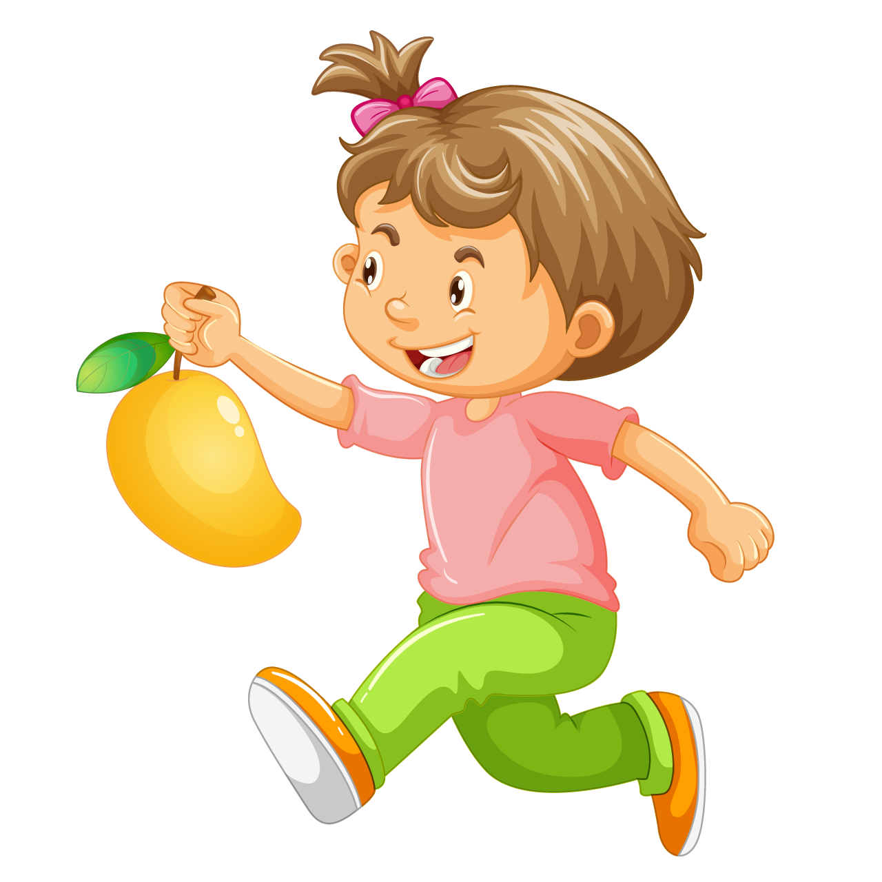 Boy holding mango fruit cartoon character isolated clipart image
