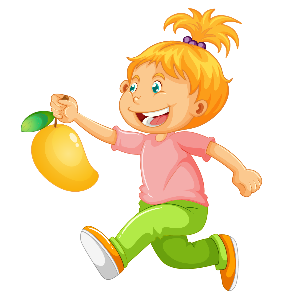 Happy girl cartoon character holding mango