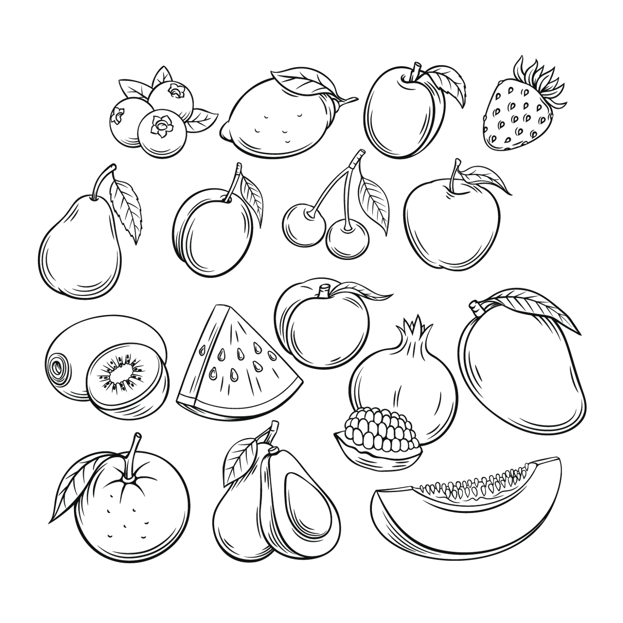 Mango clipart black and white fruit berries drawn icons set