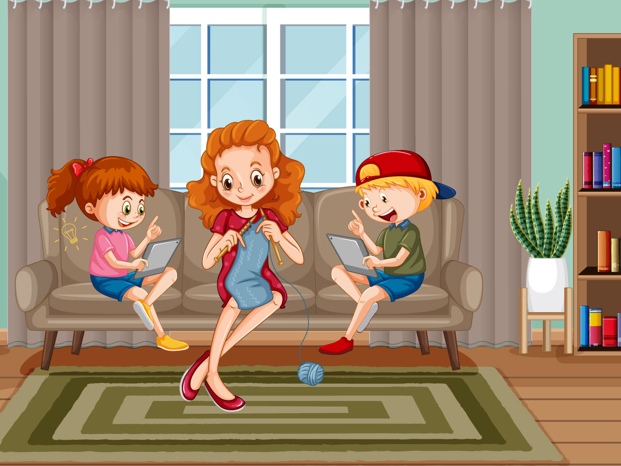 Children learning from home electronic device cartoon clipart