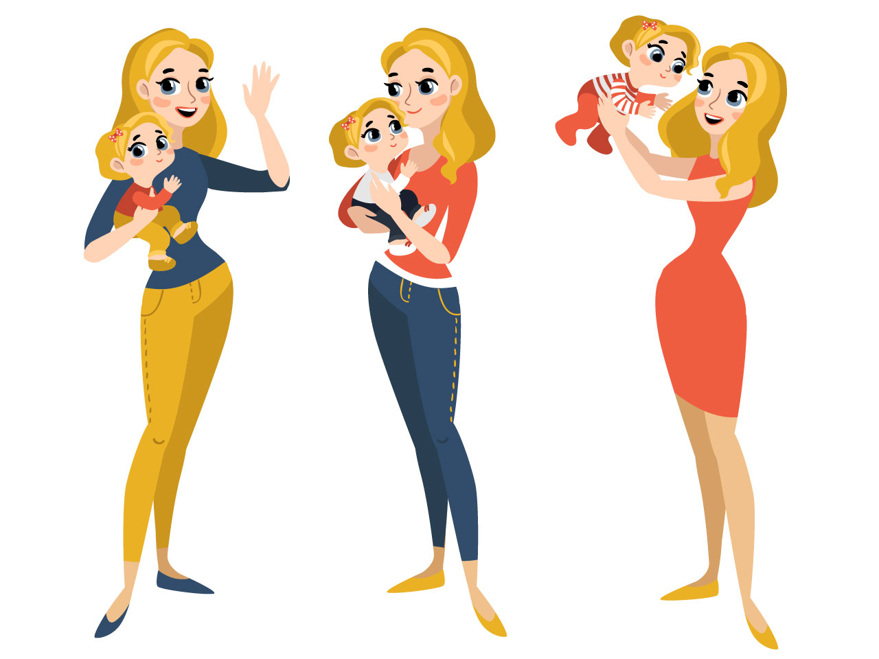 Family set with mother and daughter cartoon clipart