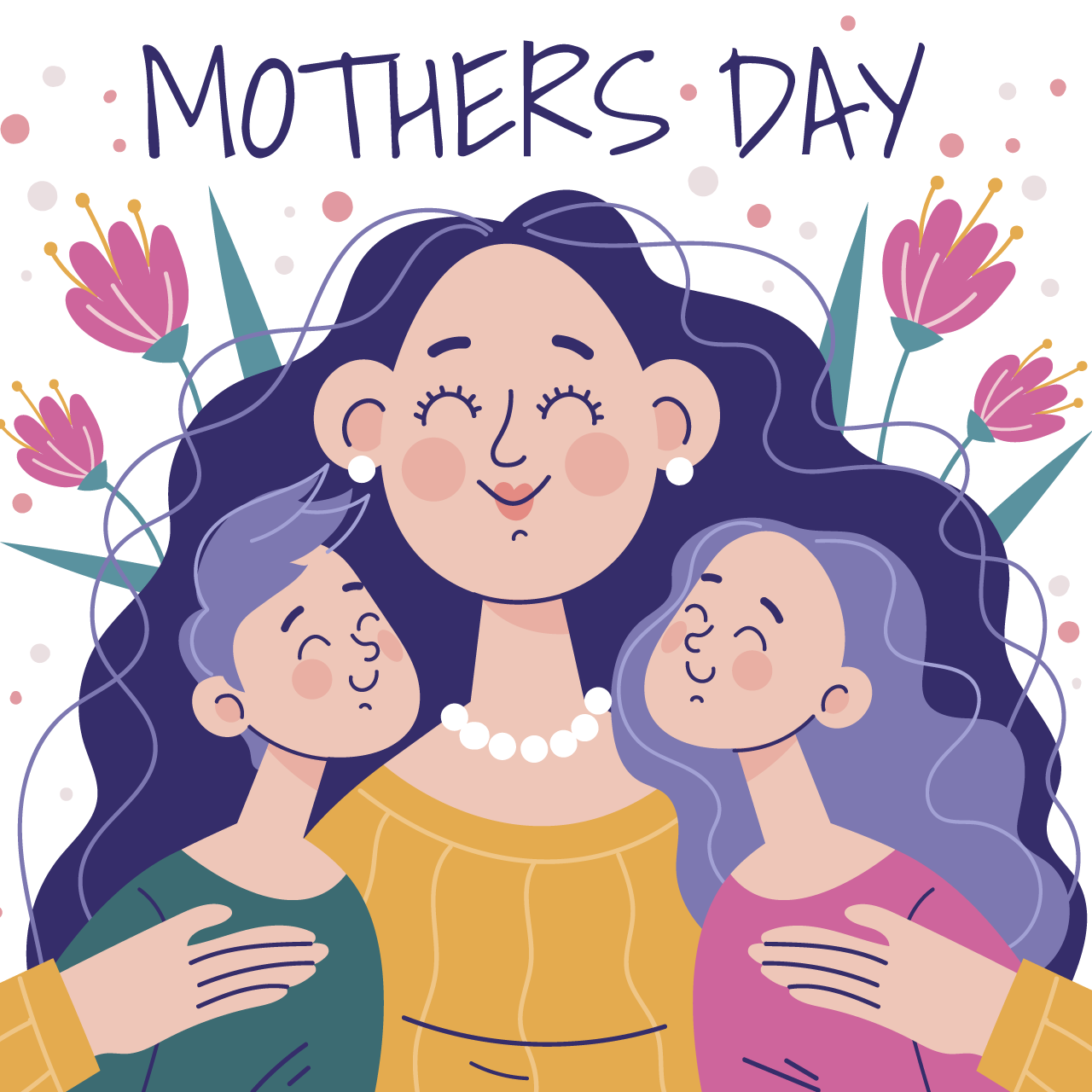 Mother and daughter mothers day clipart illustration cartoon