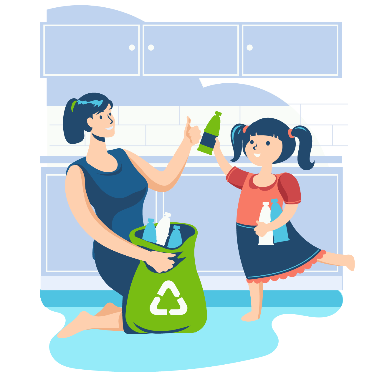 Mother teaching her daughter how recycle clipart cartoon