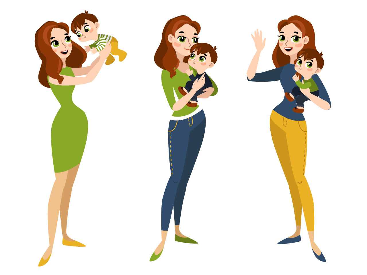 Family set with mom son clipart cartoon