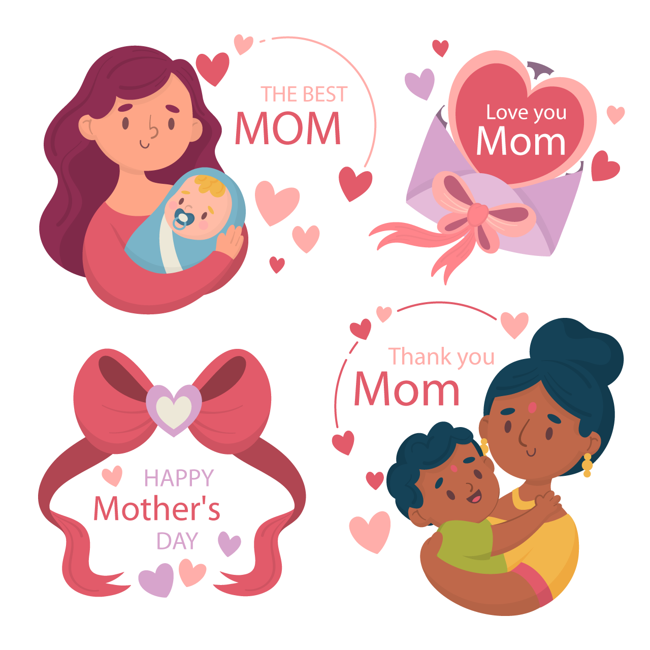 Hand drawn mother s day labels transparent background cartoon