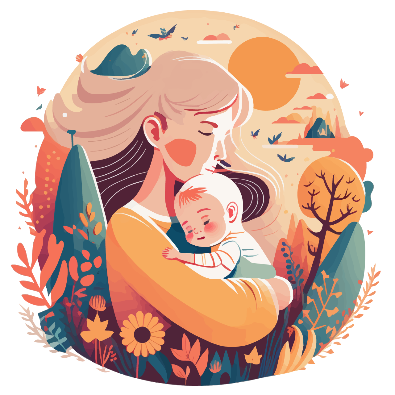 Happy mother clipart hug lovely baby late autumn image clipart cartoon