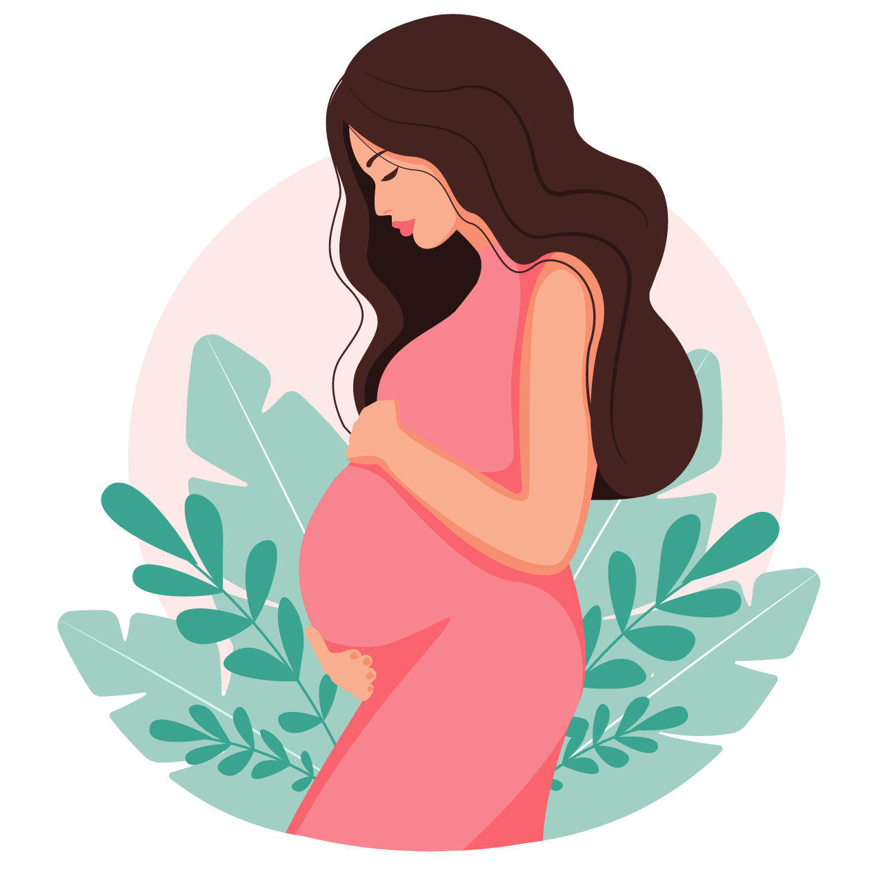 Modern illustration about pregnancy motherhood beautiful young woman with long hair minimal design illustration cartoon flat style