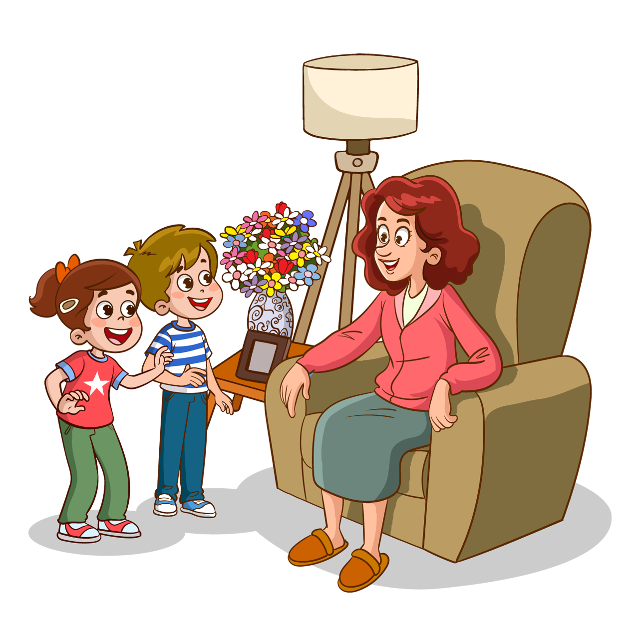 Mother kids talk cartoon transparent background cartoon clipart