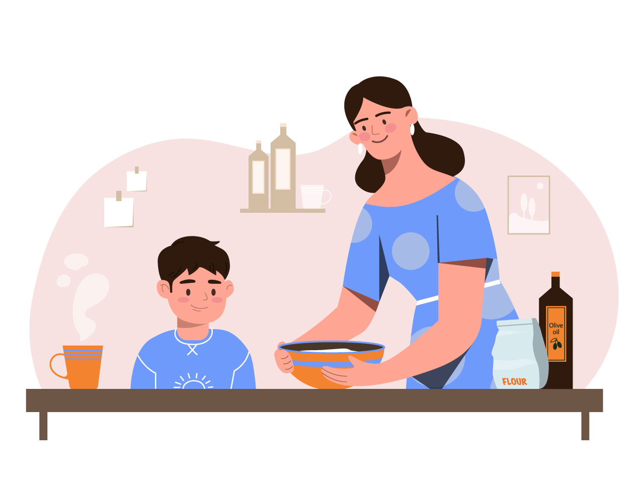 Mother preparing breakfast cartoon clipart