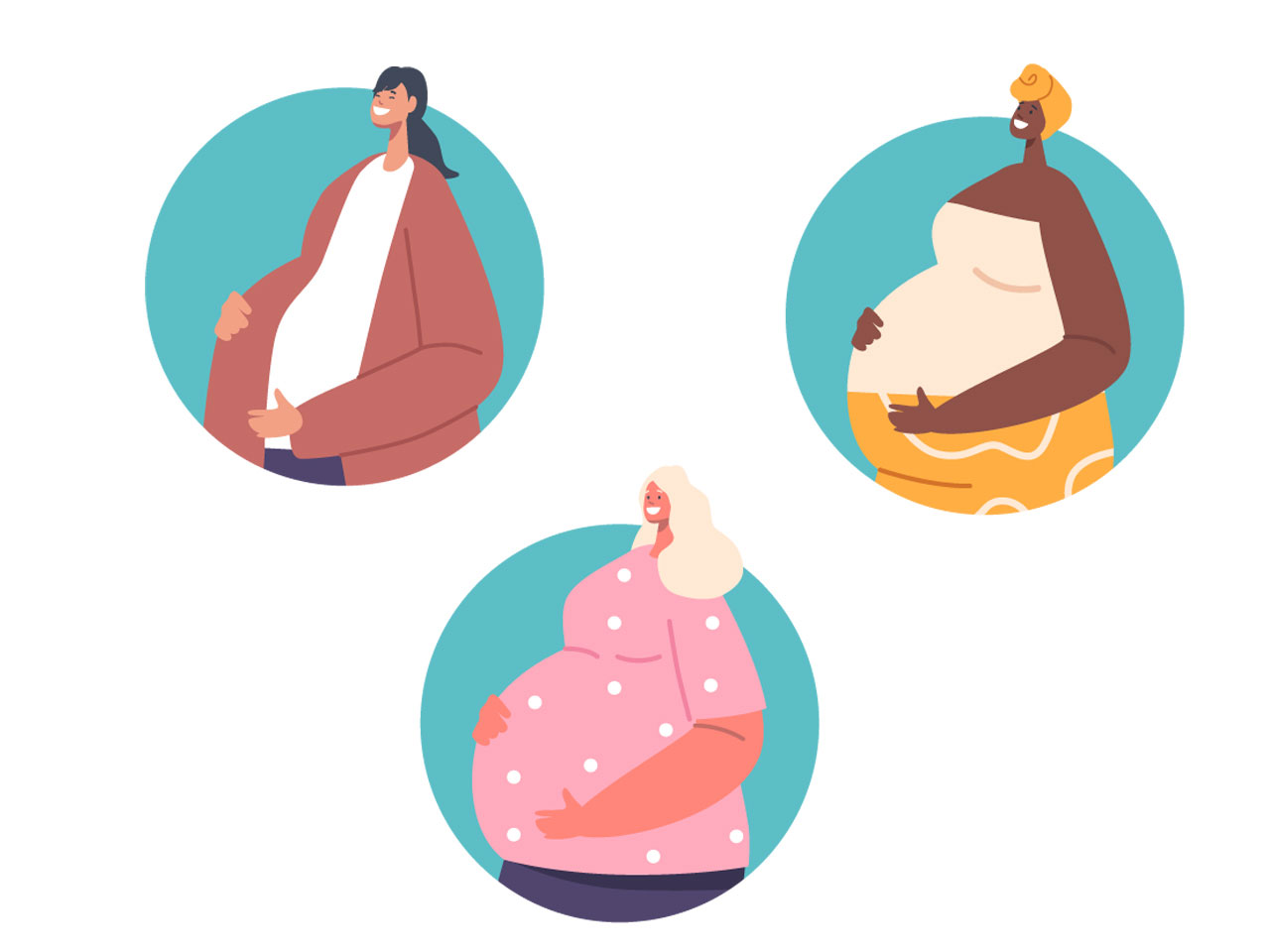 Multinational women isolated round icons avatars pregnancy motherhood concept diverse pregnant mothers