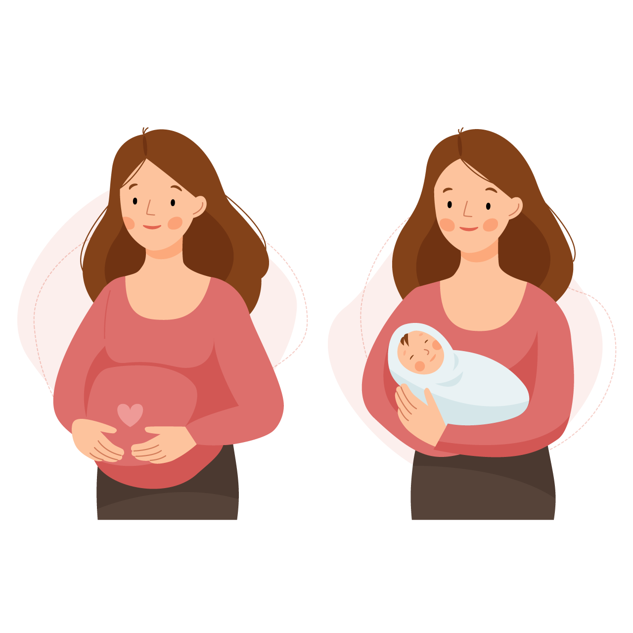 Two scenes with happy pregnant woman mother with baby her arms healthy happy pregnancy