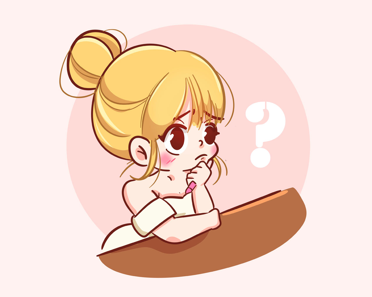 Question clipart cute girl thinking pose logo banner hand drawn cartoon art