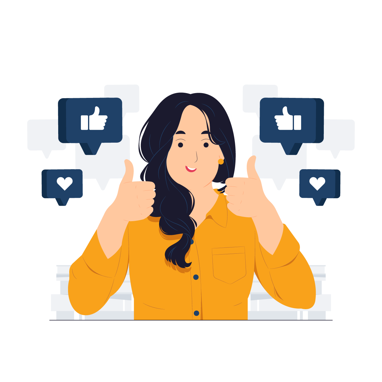 Female like hand sign feedback public approval joy success happiness thumbs up concept illustration