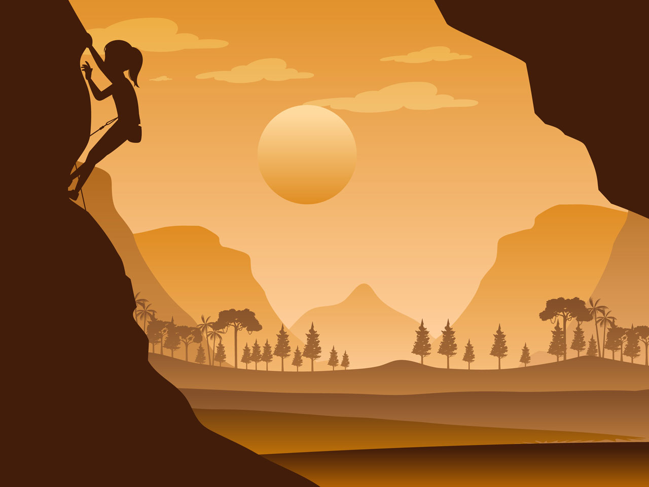 Sun clipart flat silhouette rock climbing nature hand drawing sketch