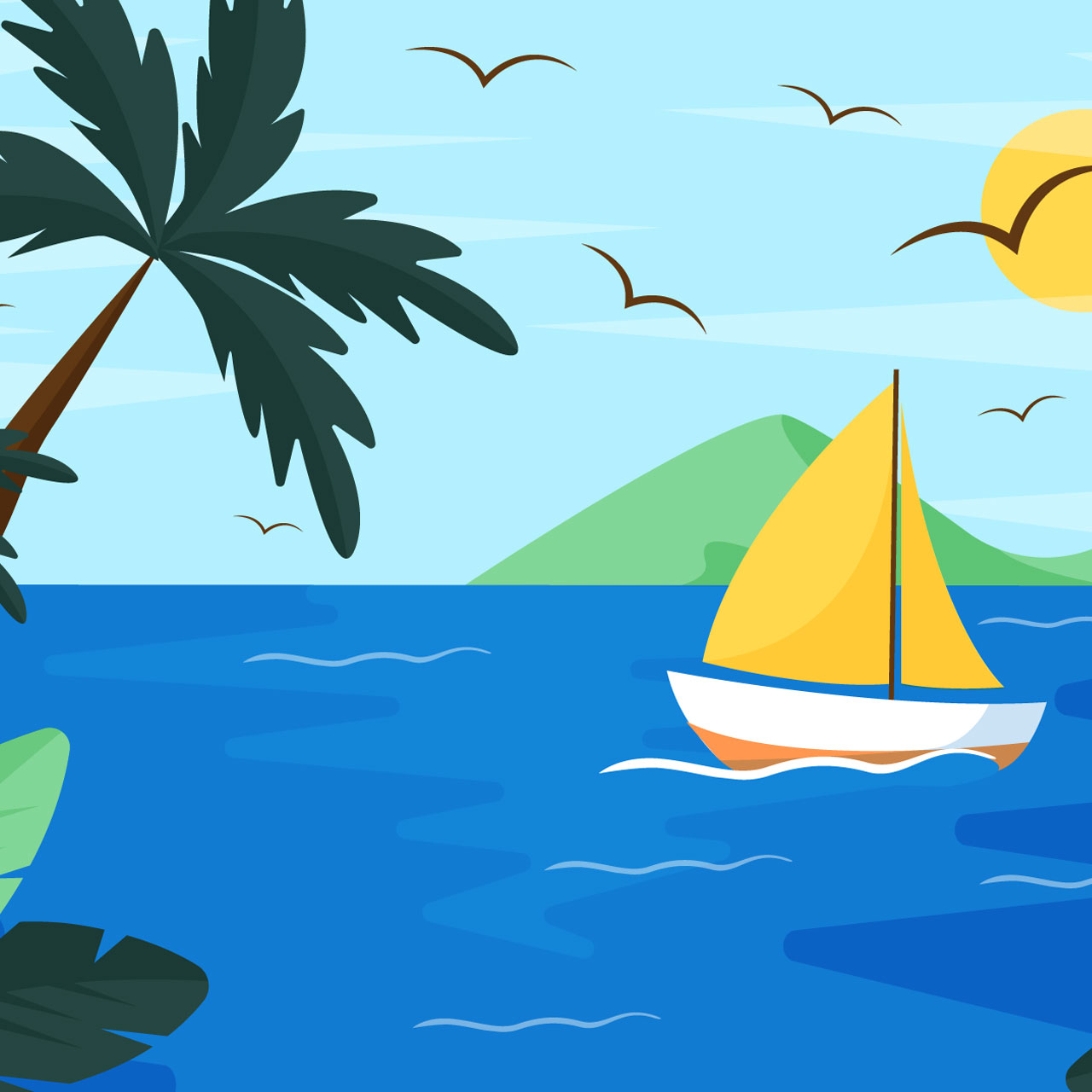 Sun clipart summer hand drawn flat background