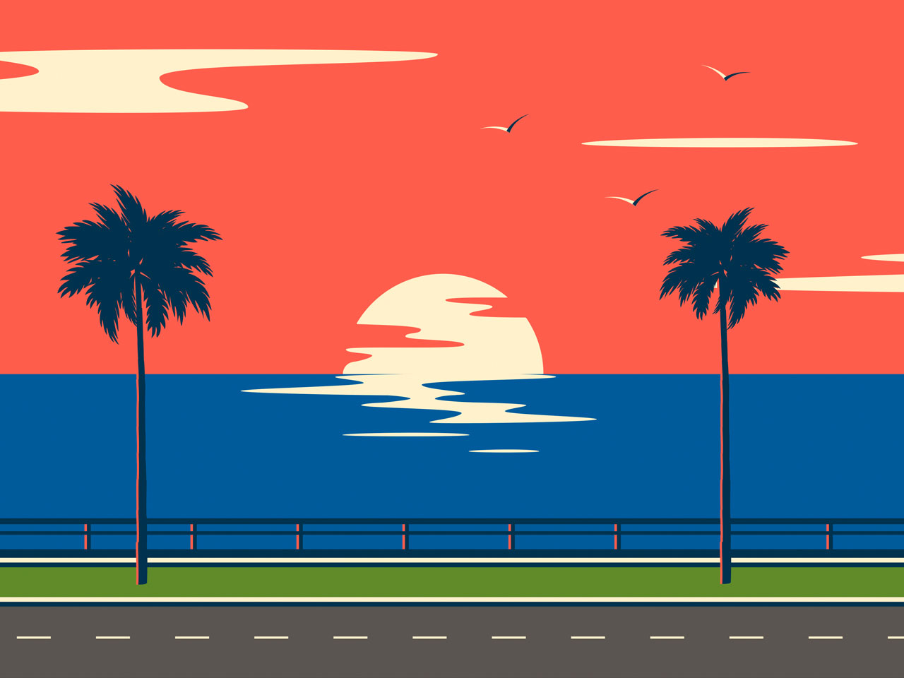 Sun clipart trip road sea sunset summer tropical beach with palm trees sea nature landscape seascape