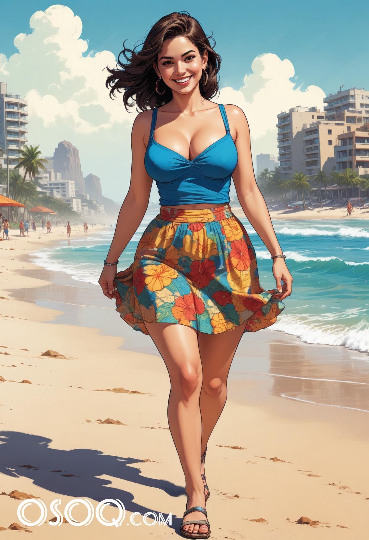 Mexican beach girl cartoon drawing 02