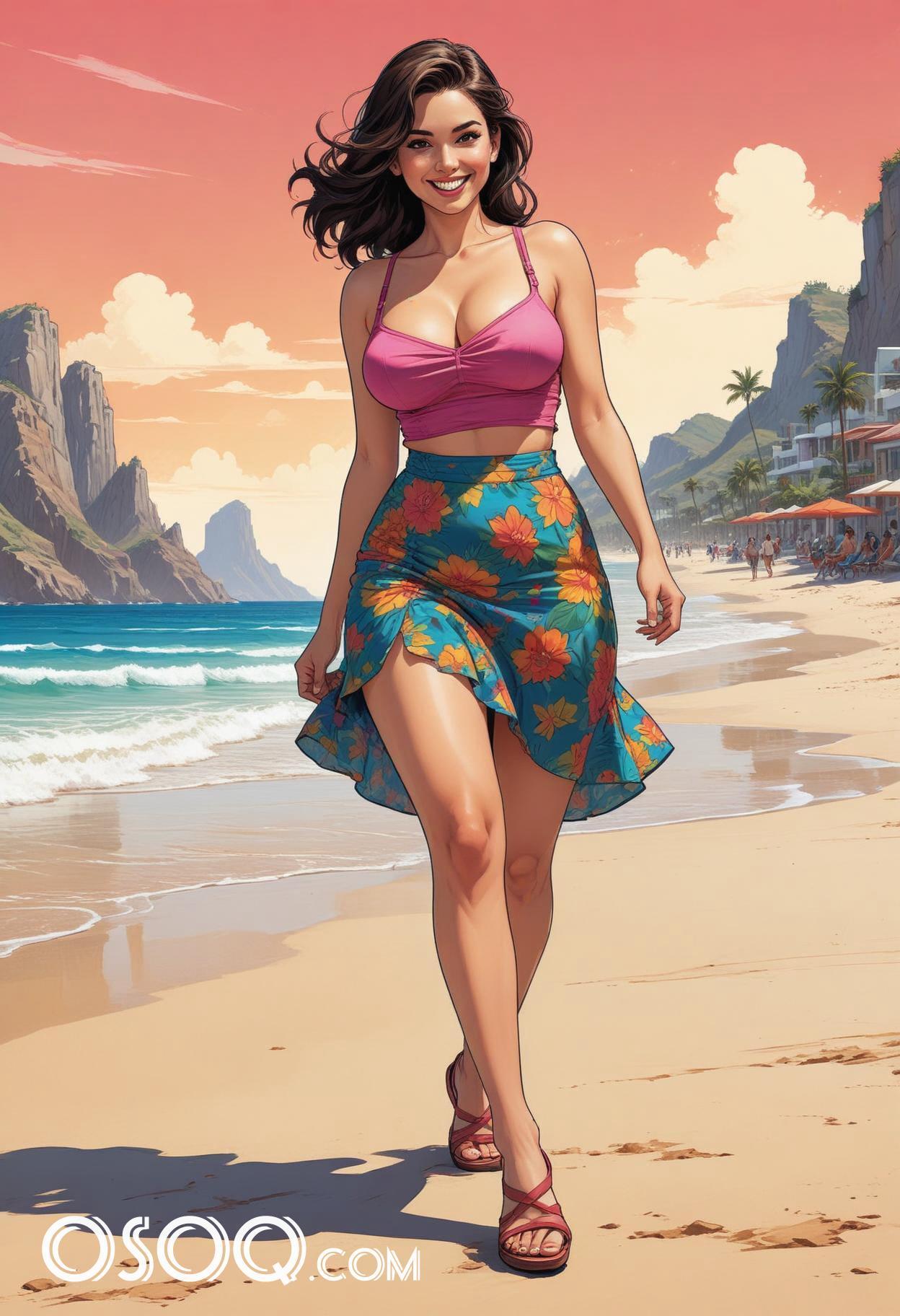 Mexican beach girl cartoon drawing 03