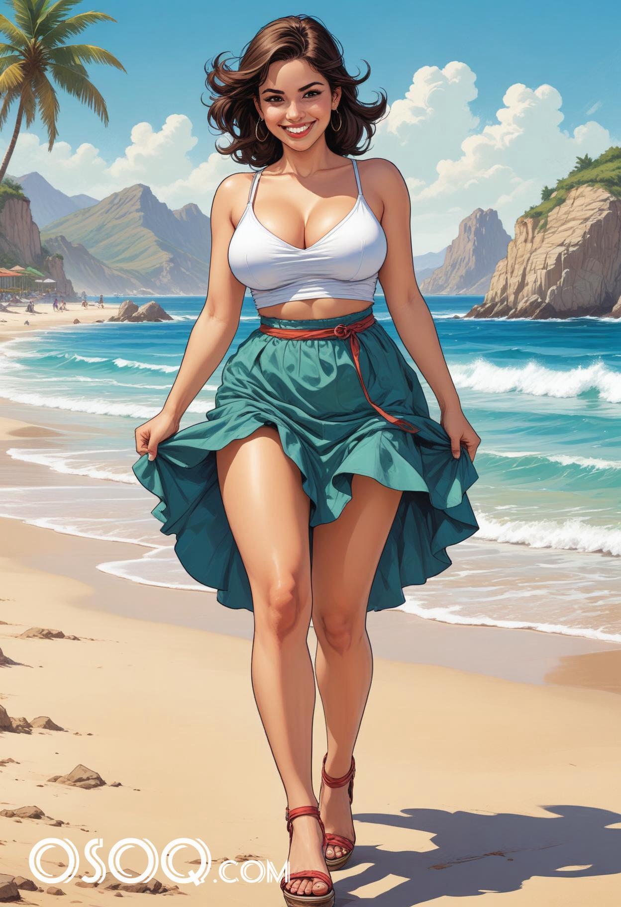 Mexican beach girl cartoon drawing 08