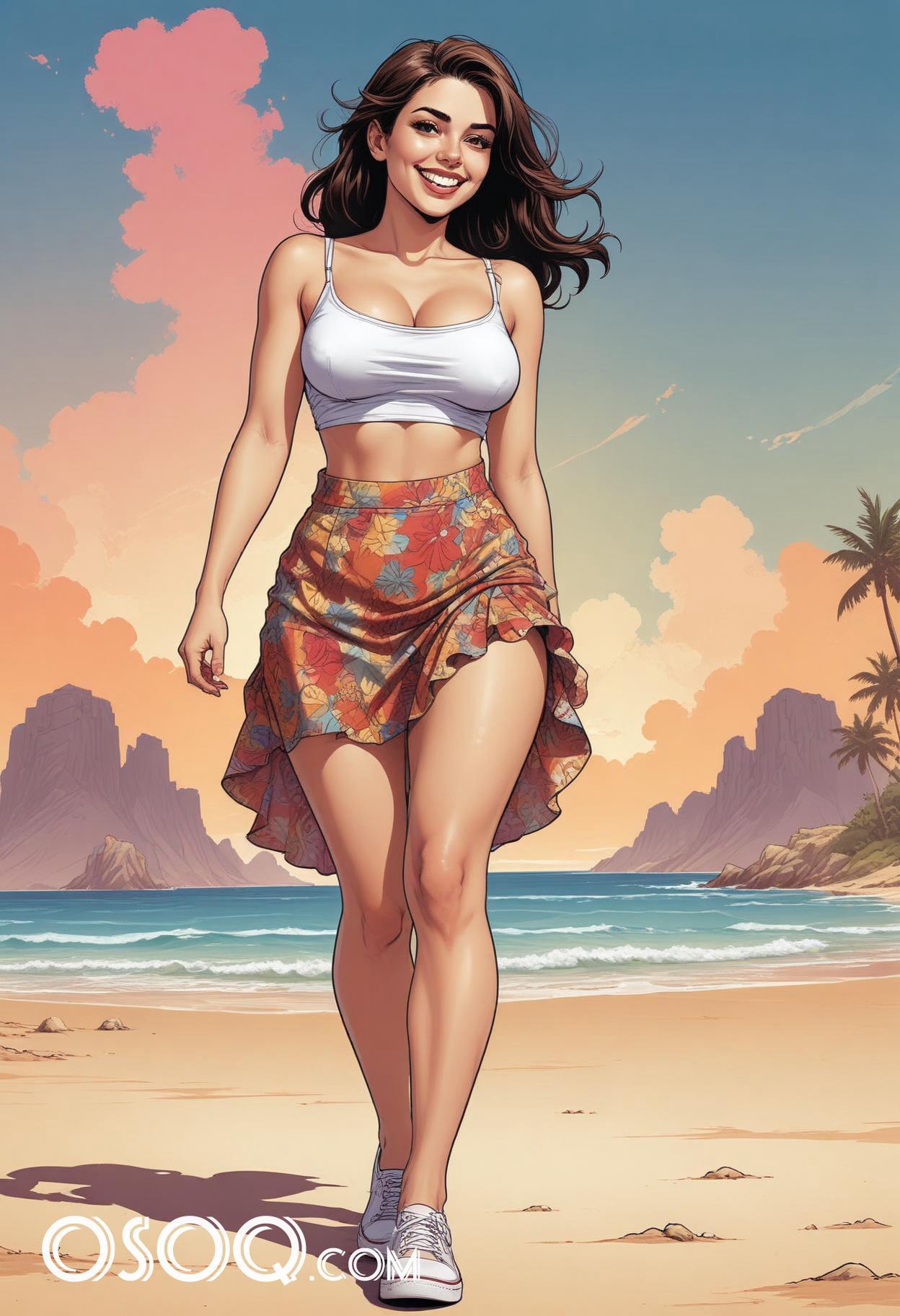 Mexican beach girl cartoon drawing 12