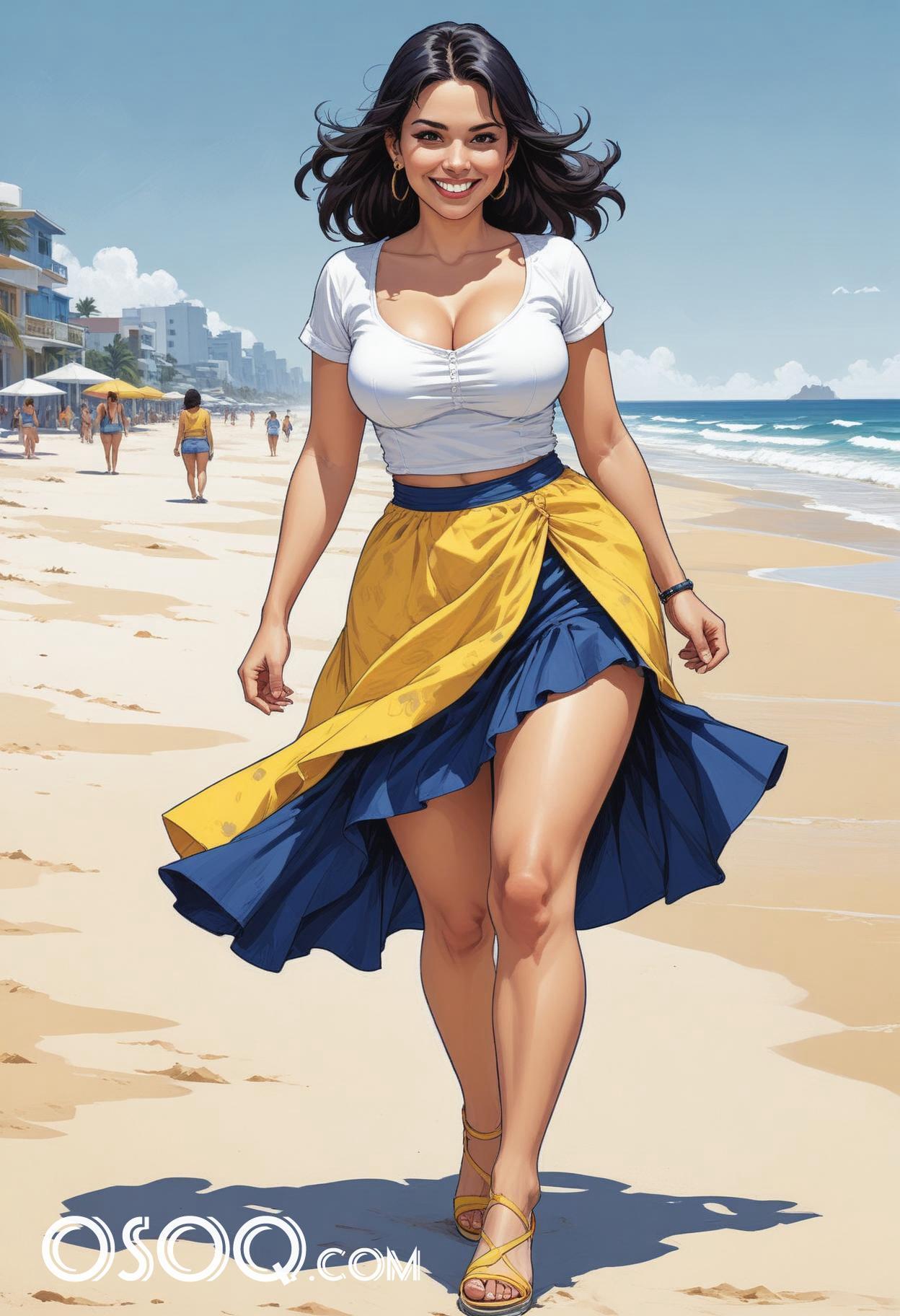 Mexican beach girl cartoon drawing 13