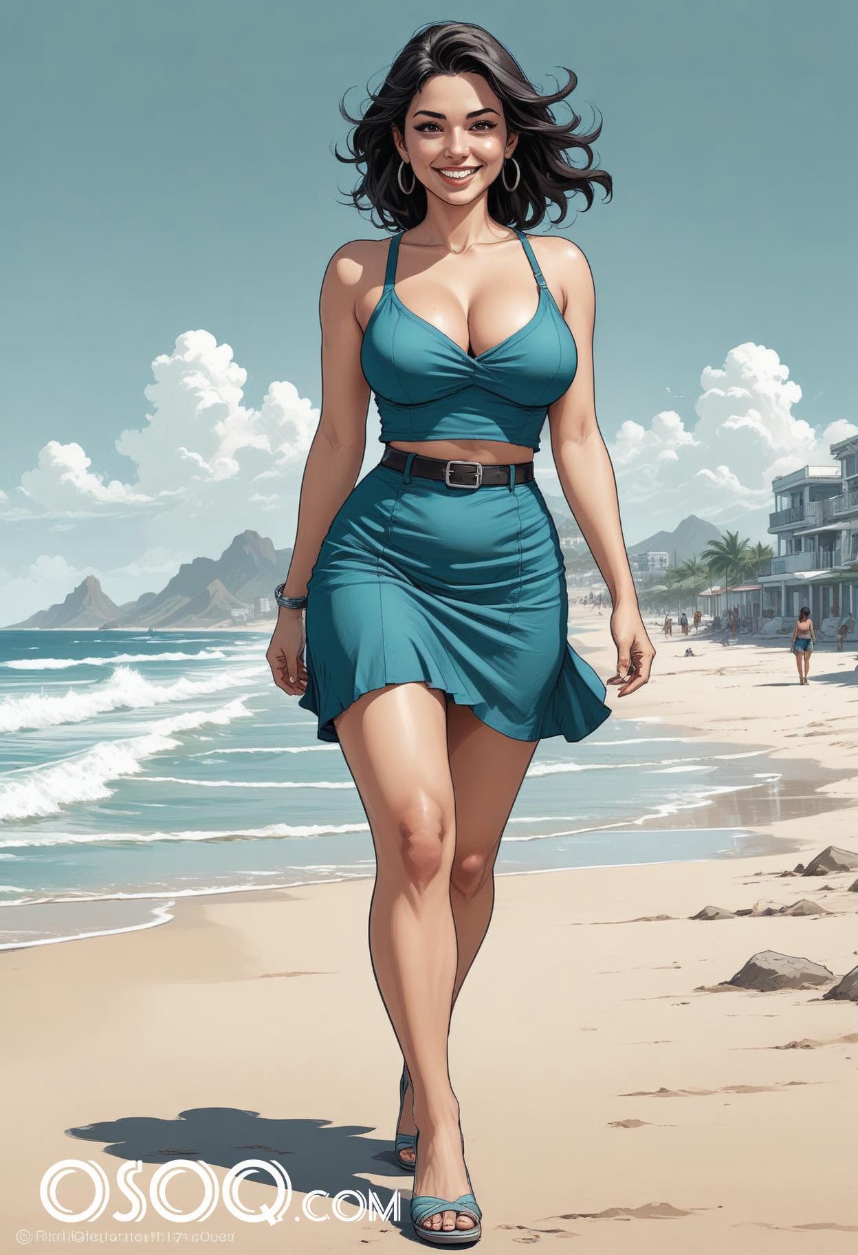 Mexican beach girl cartoon drawing 14