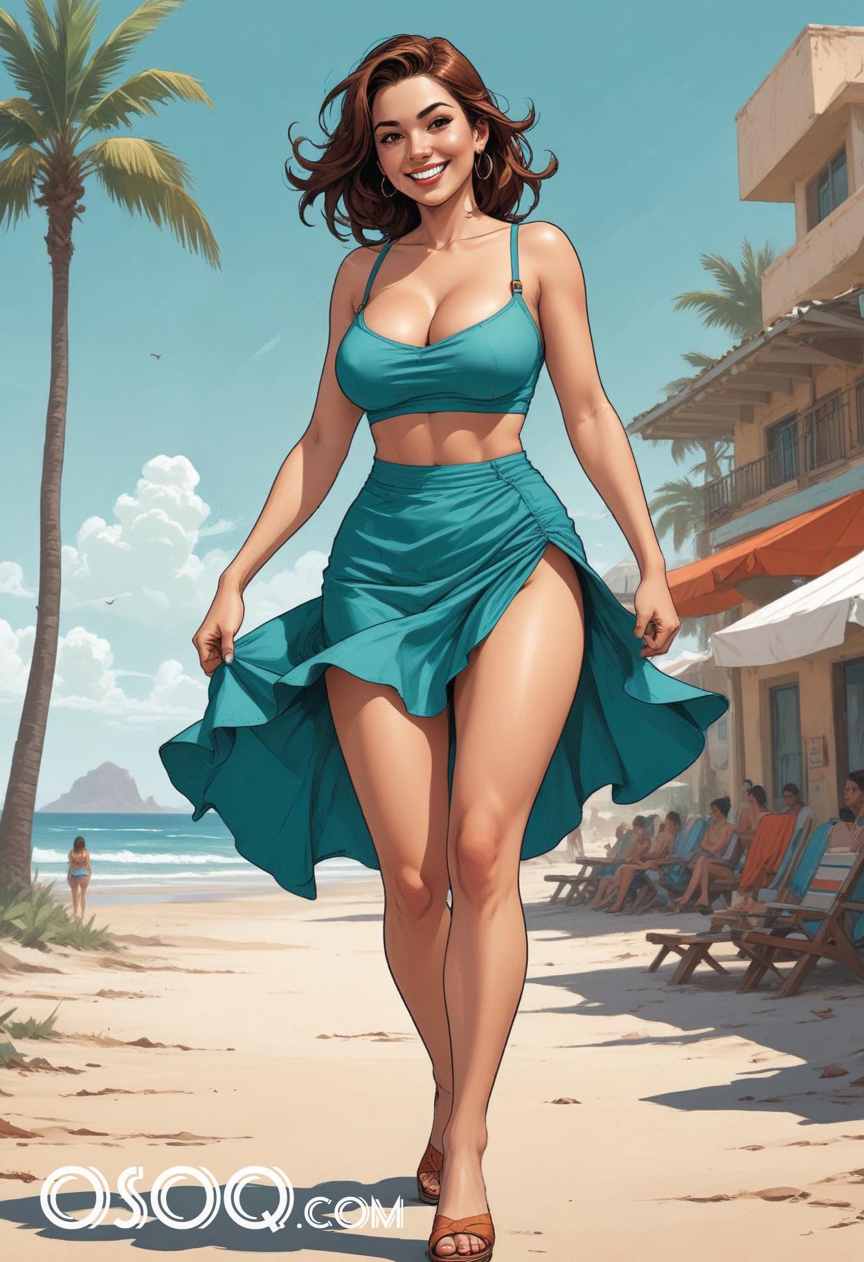 Mexican beach girl cartoon drawing 16