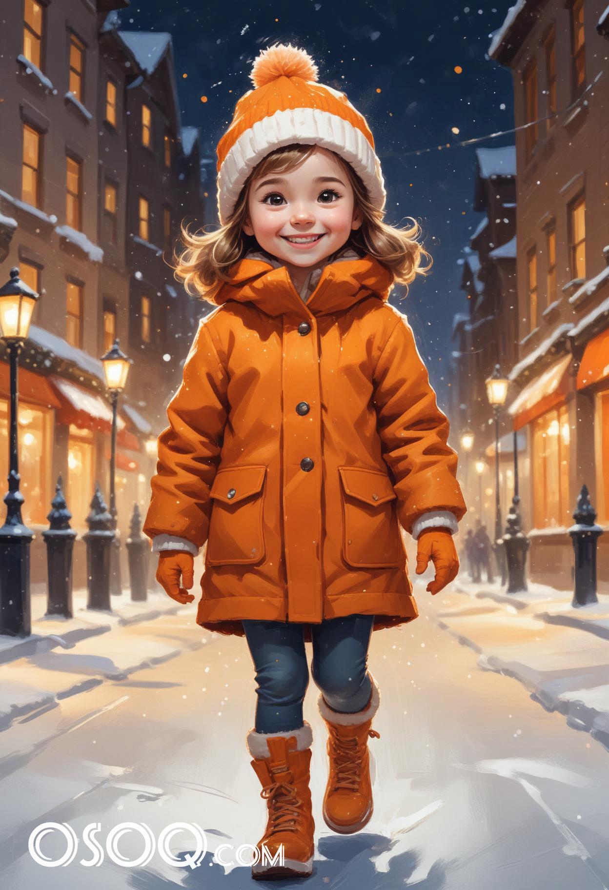 Winter london little girl cartoon portrait drawing 15