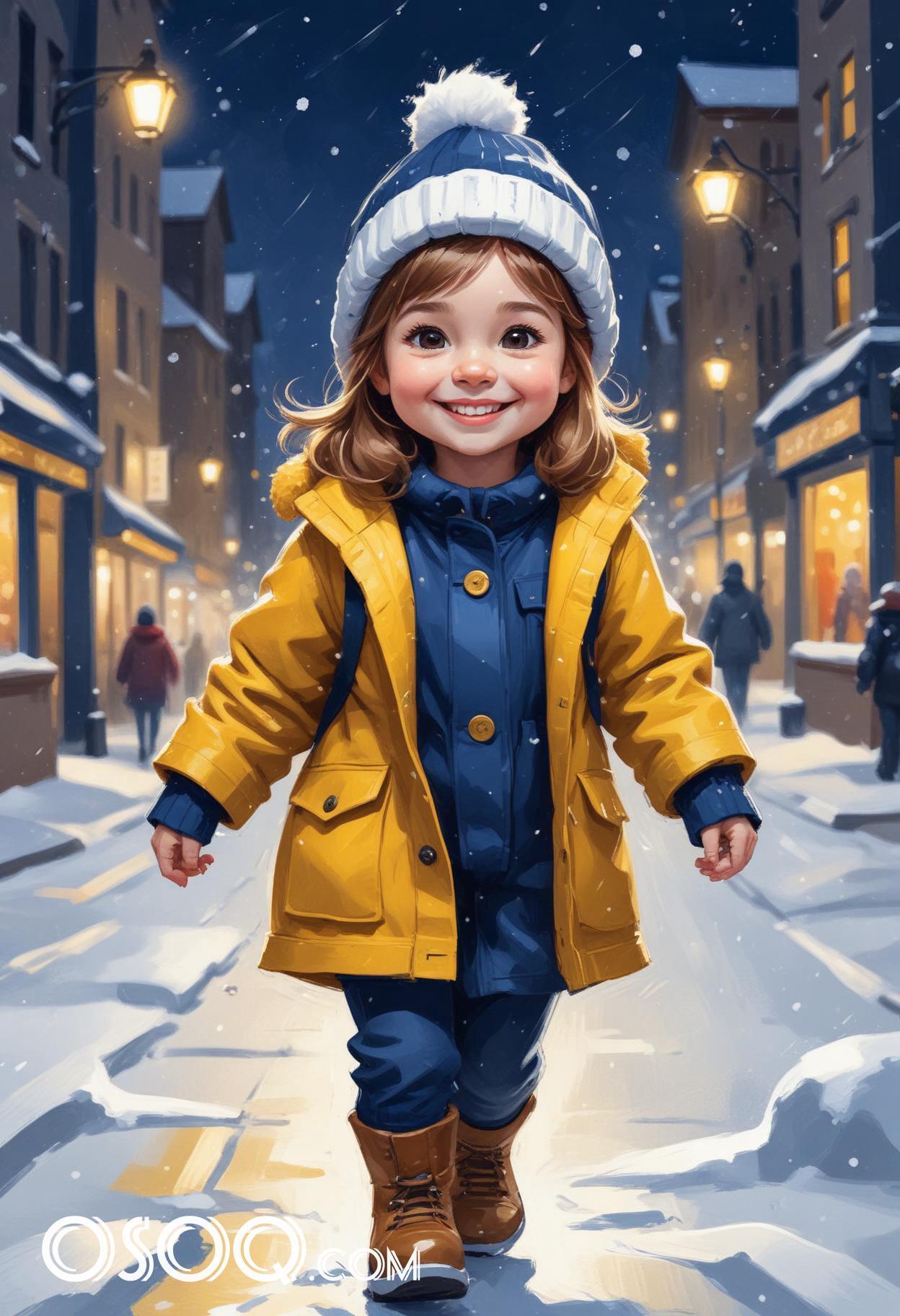 Winter london little girl cartoon portrait drawing 16