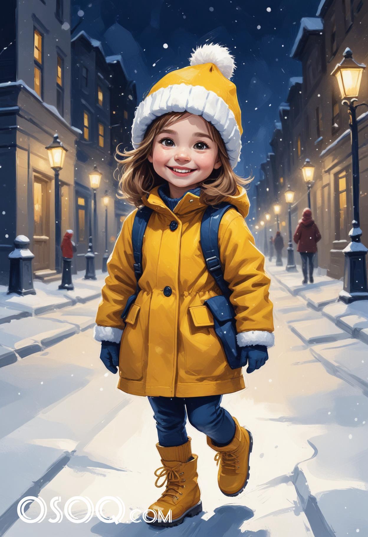 Winter london little girl cartoon portrait drawing 17