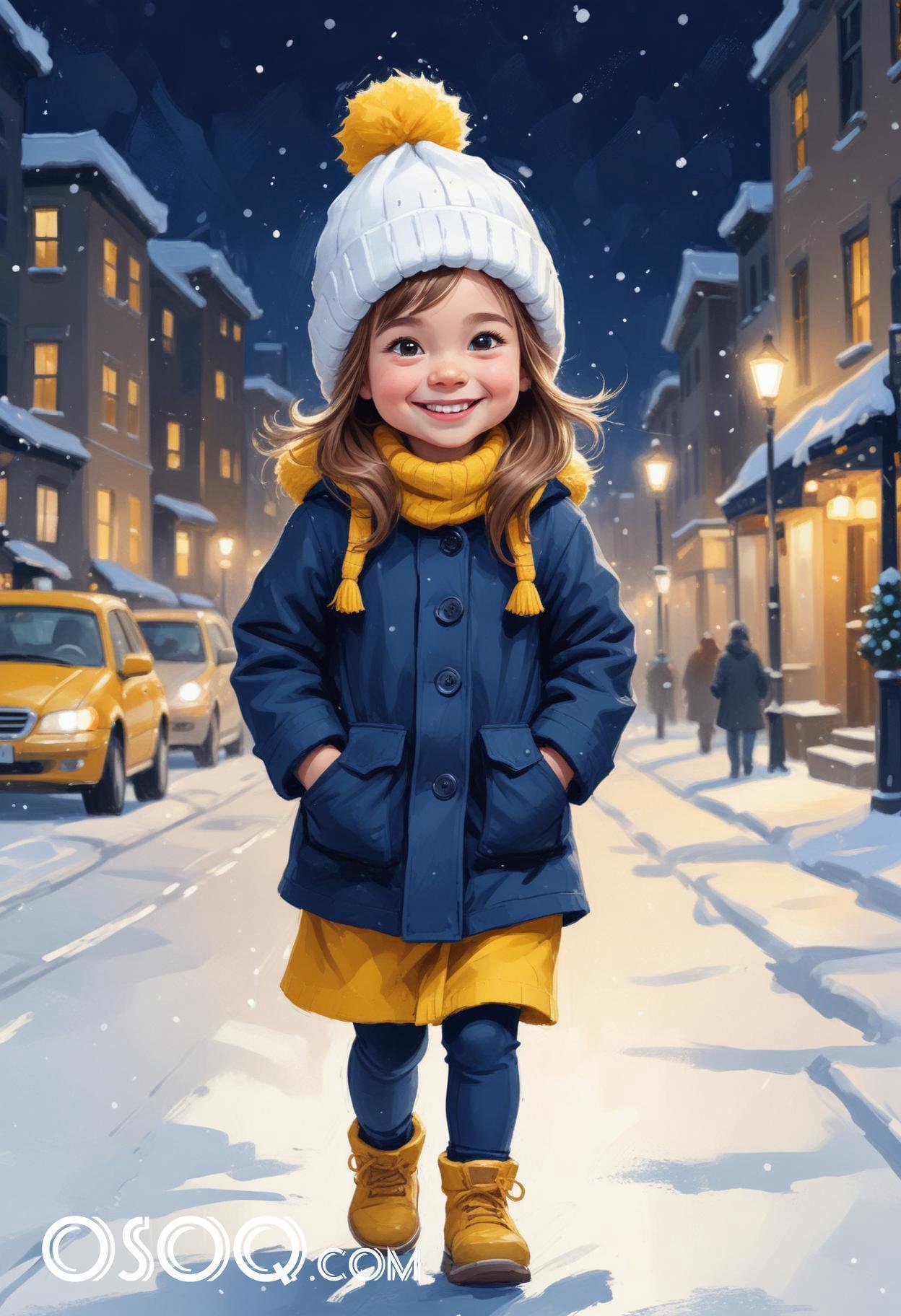 Winter london little girl cartoon portrait drawing 19