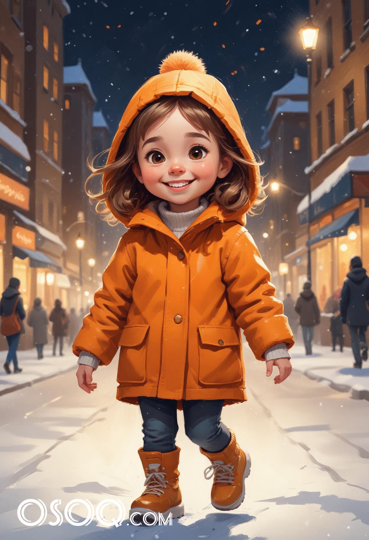 Winter london little girl cartoon portrait drawing 20