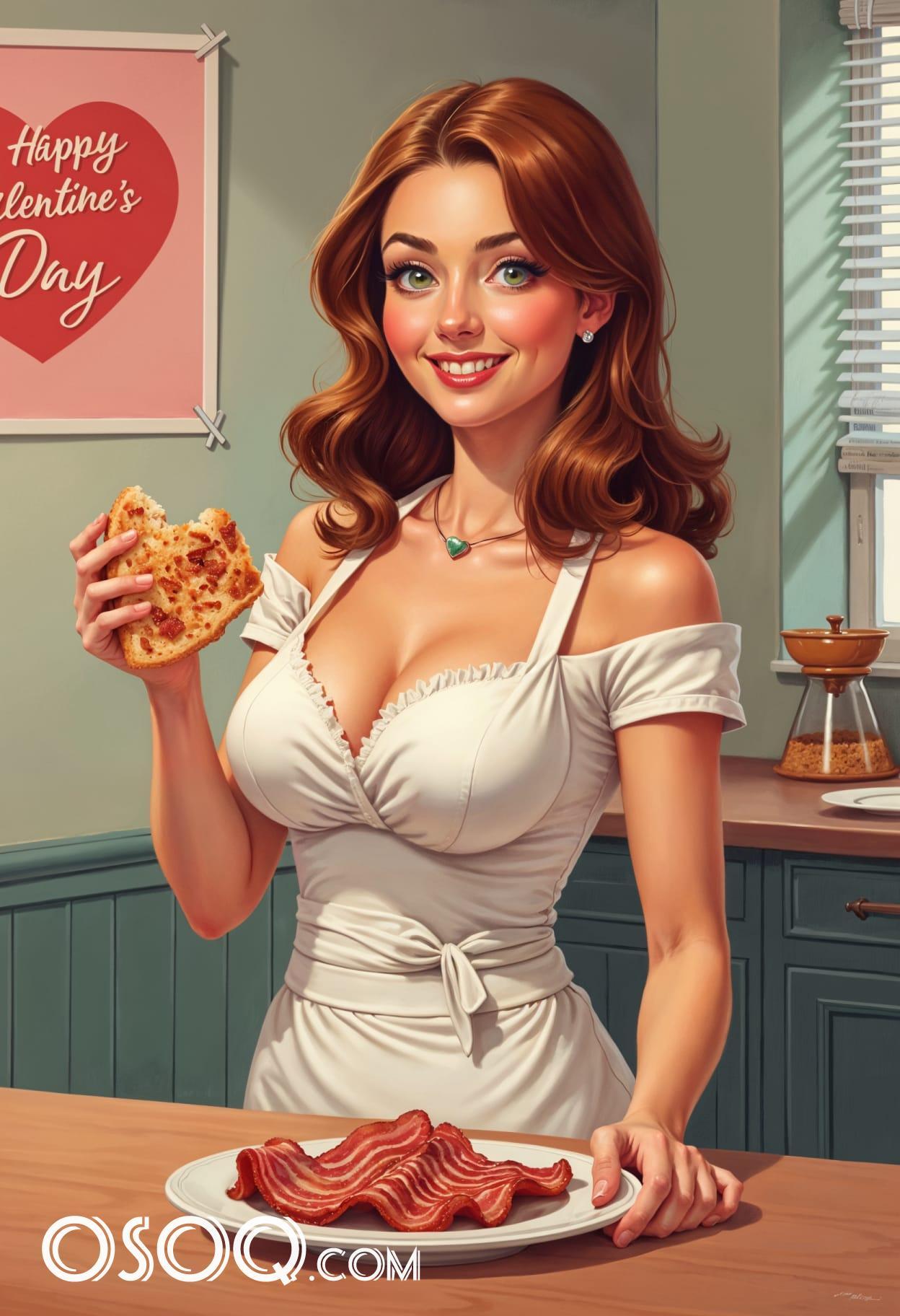 Bacon recipe cartoon caricature cute drawing 03