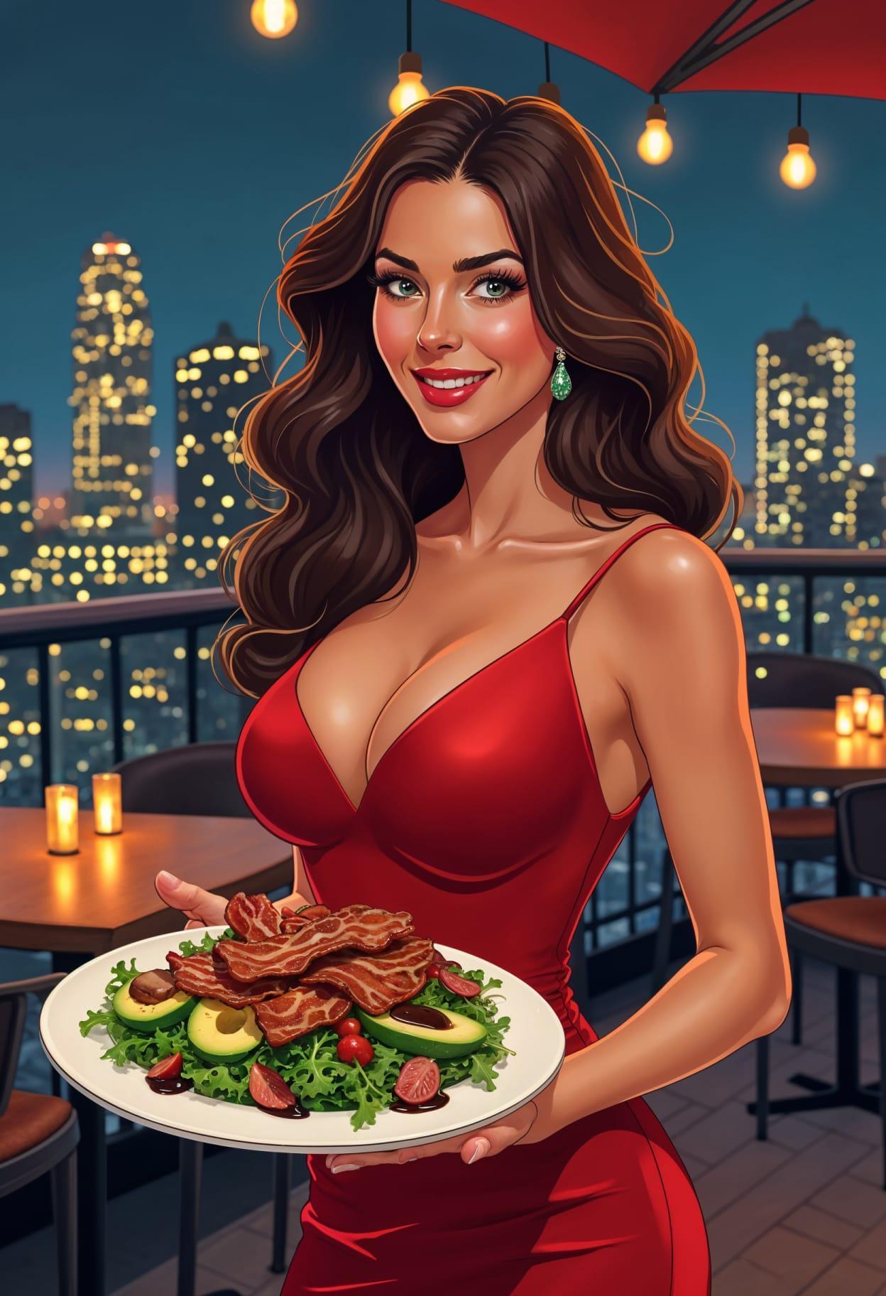 Bacon salad cartoon caricature cute drawing 18