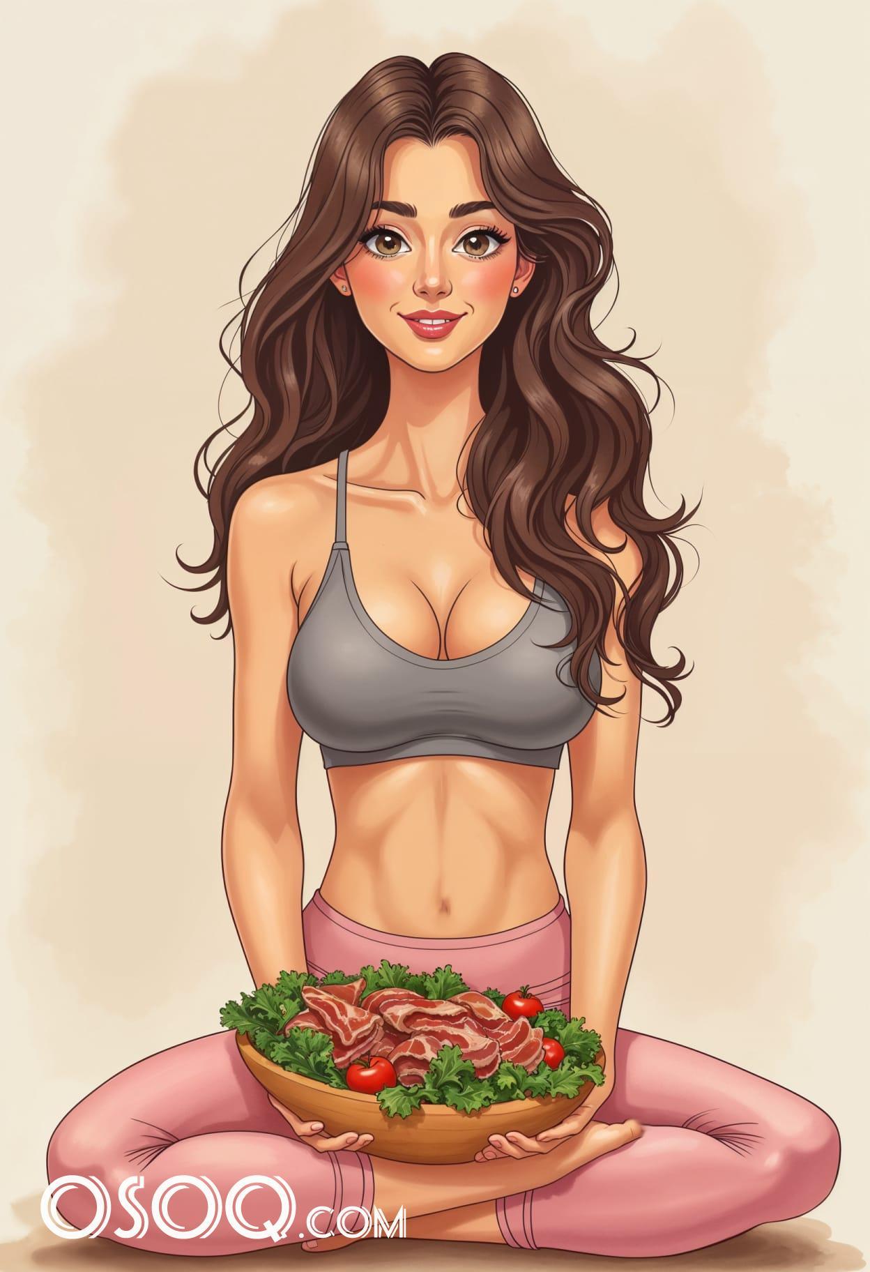 Bacon salad cartoon caricature cute drawing 19