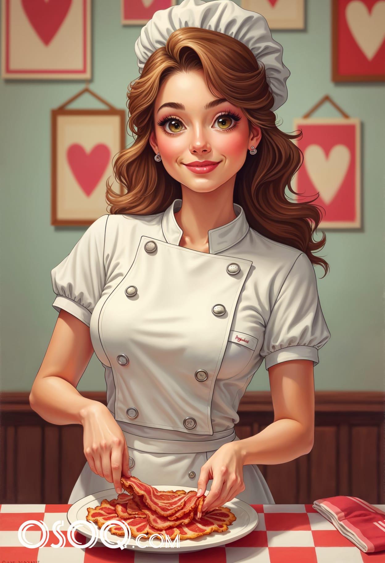 Bacon wrapped chicken cartoon caricature cute drawing 05