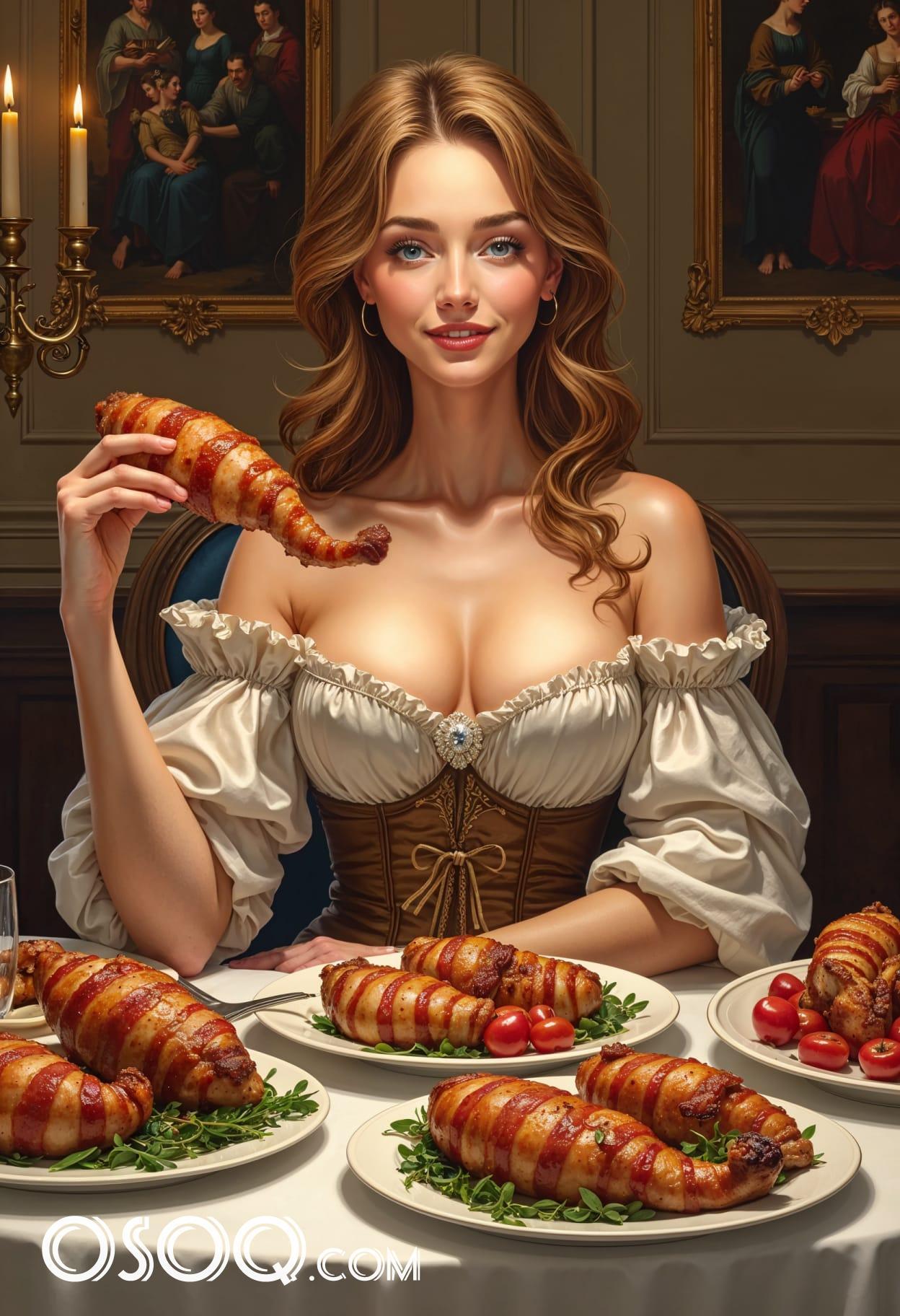 Bacon wrapped chicken cartoon caricature cute drawing 15