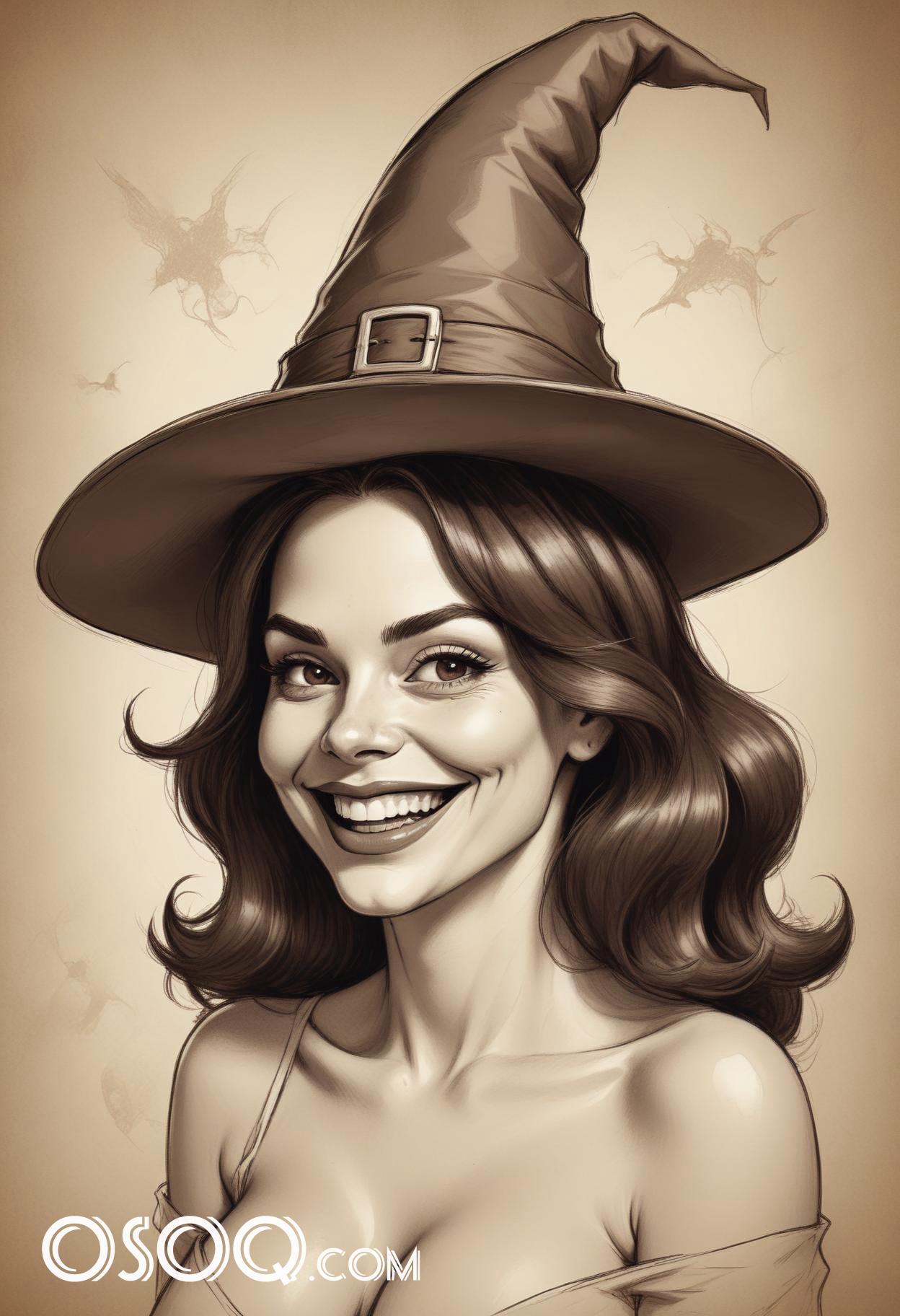 Black and white halloween cute girl cartoon drawing 18