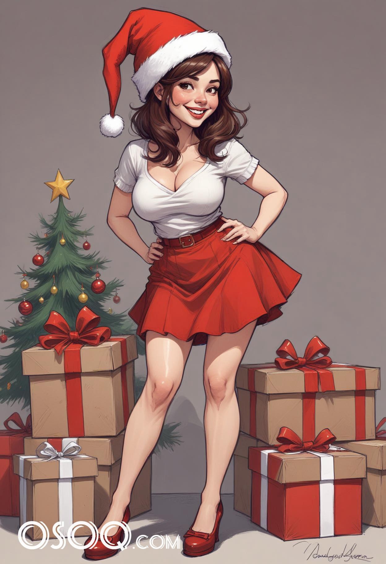 Christmas american female cartoon caricature drawing 01