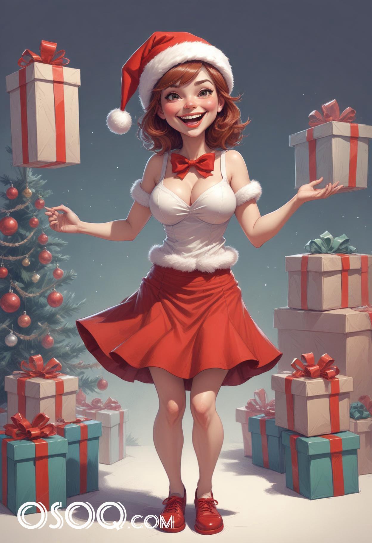 Christmas eve beautiful woman cartoon caricature drawing 01