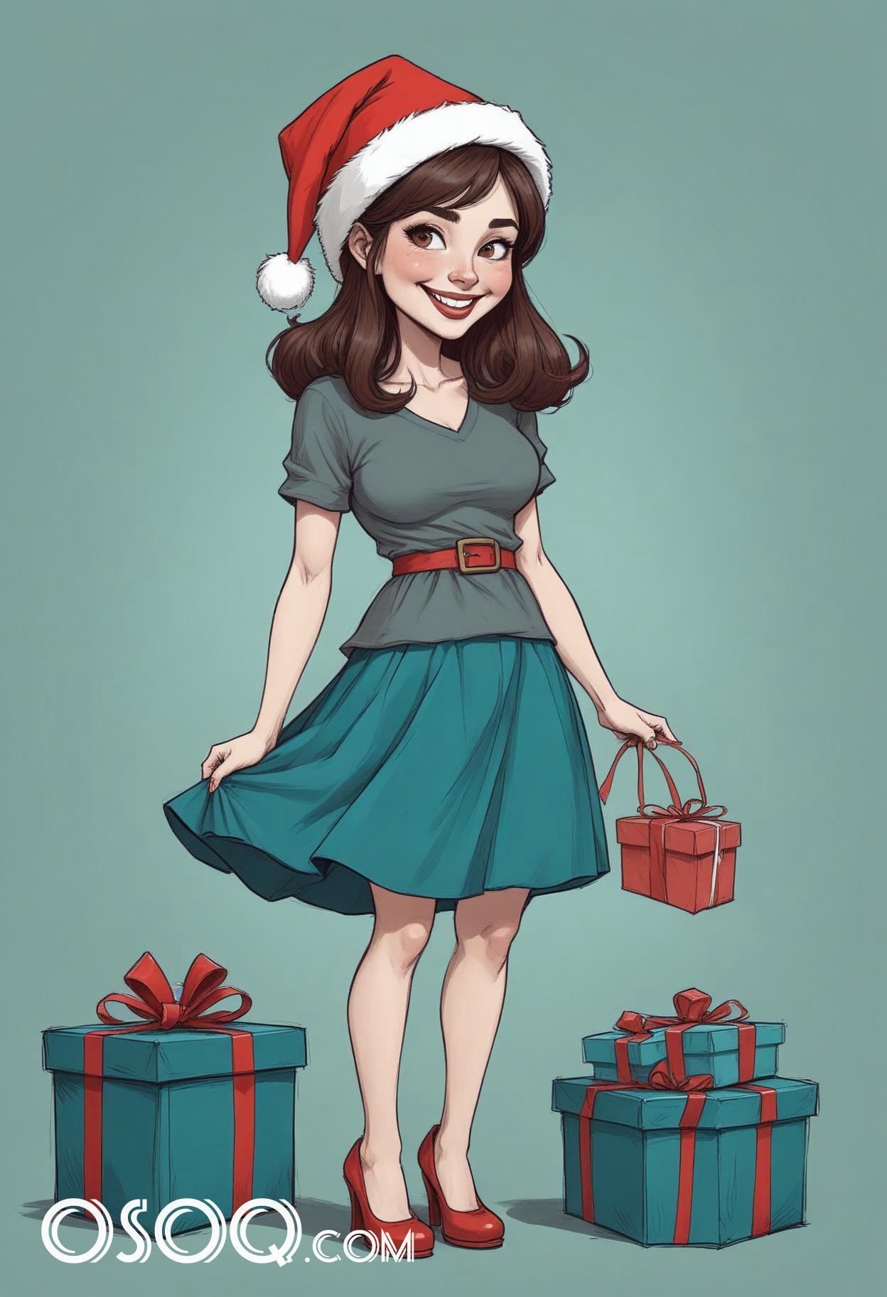 Christmas eve beautiful woman cartoon caricature drawing 04