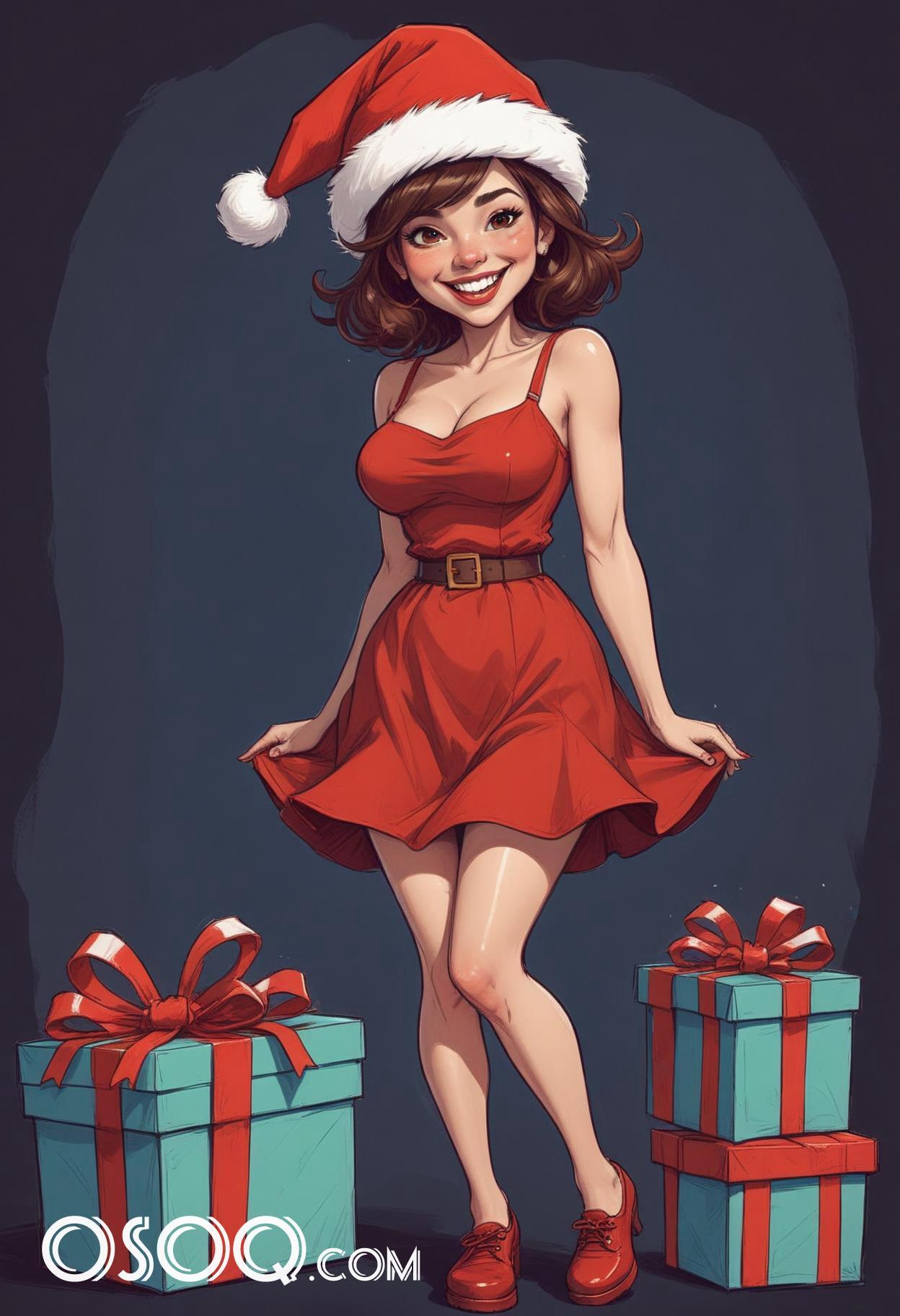 Christmas eve beautiful woman cartoon caricature drawing 10