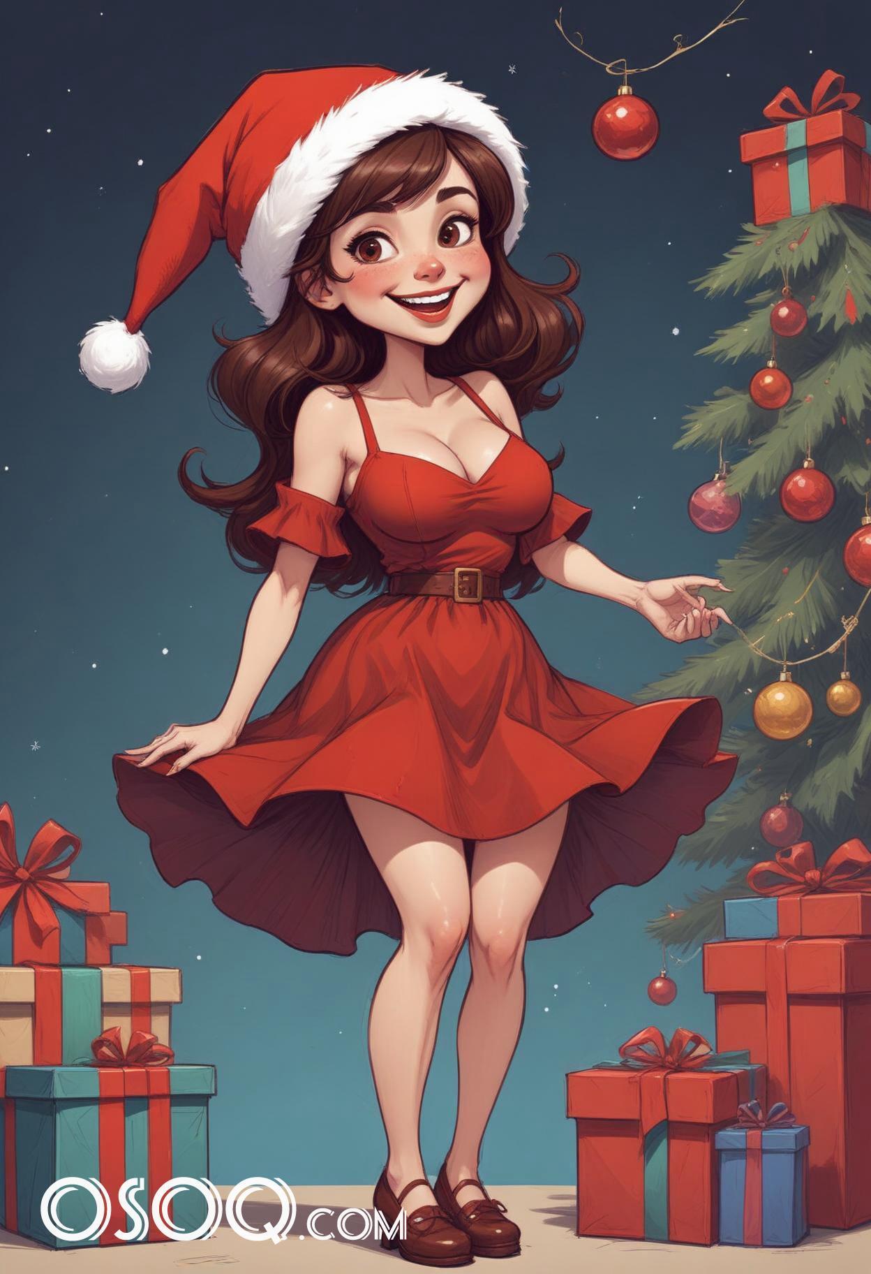 Christmas eve beautiful woman cartoon caricature drawing 12