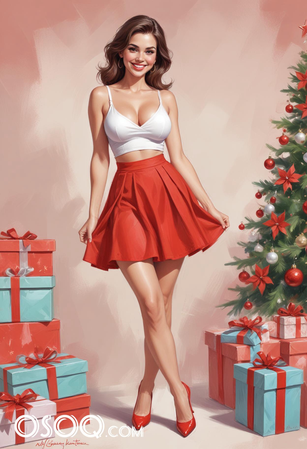 Christmas eve beautiful woman cartoon caricature drawing 16