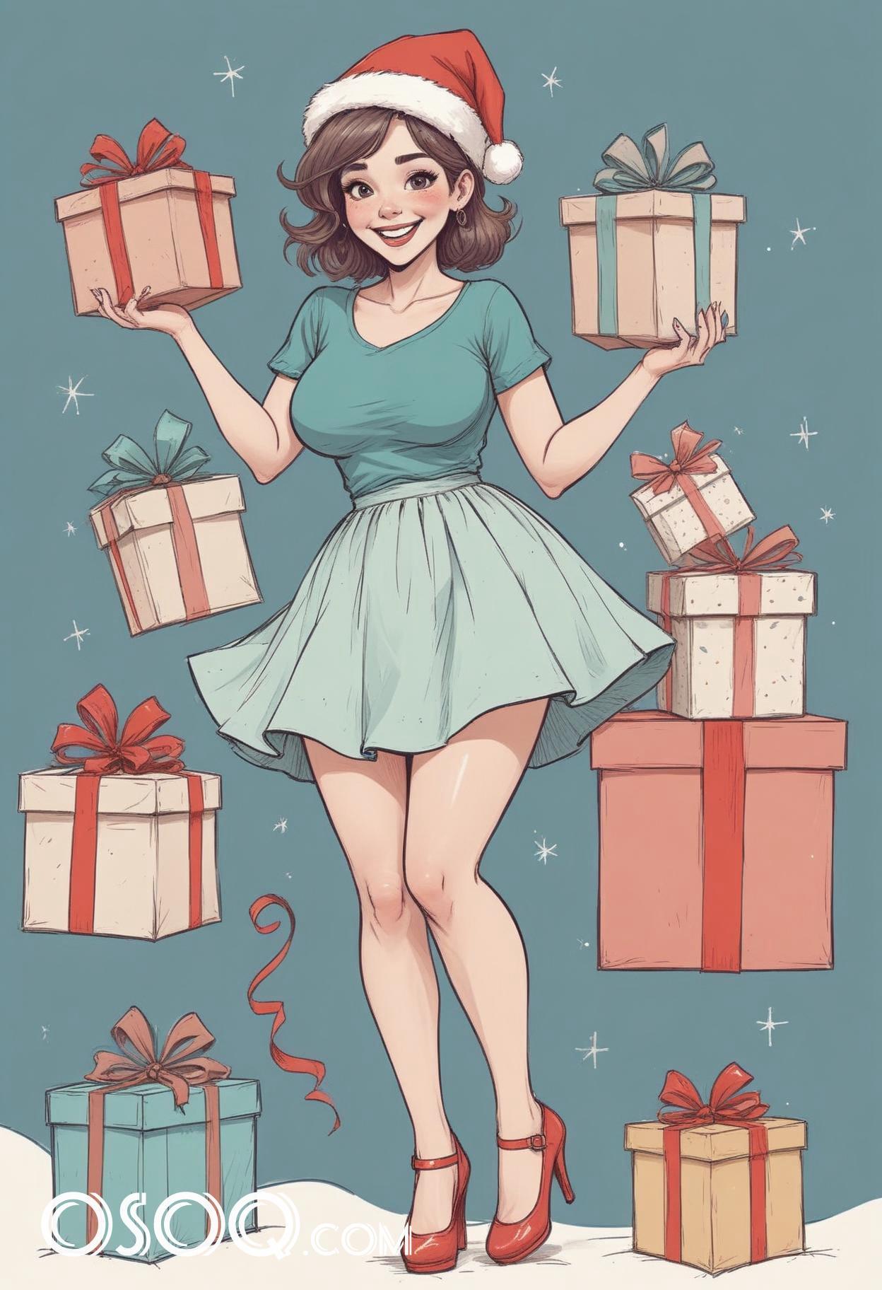 Christmas eve beautiful woman cartoon caricature drawing 17