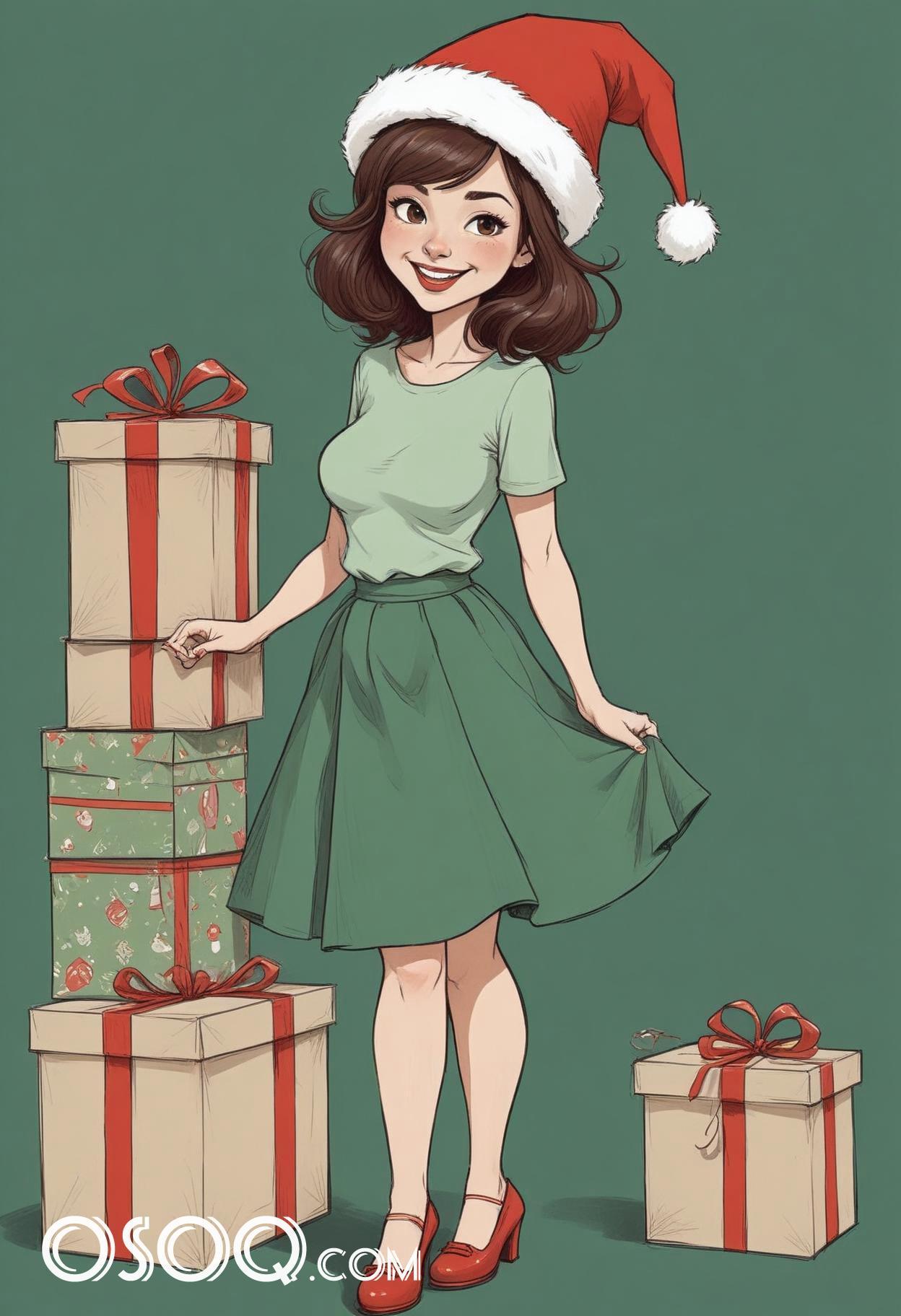 Christmas eve beautiful woman cartoon caricature drawing 18