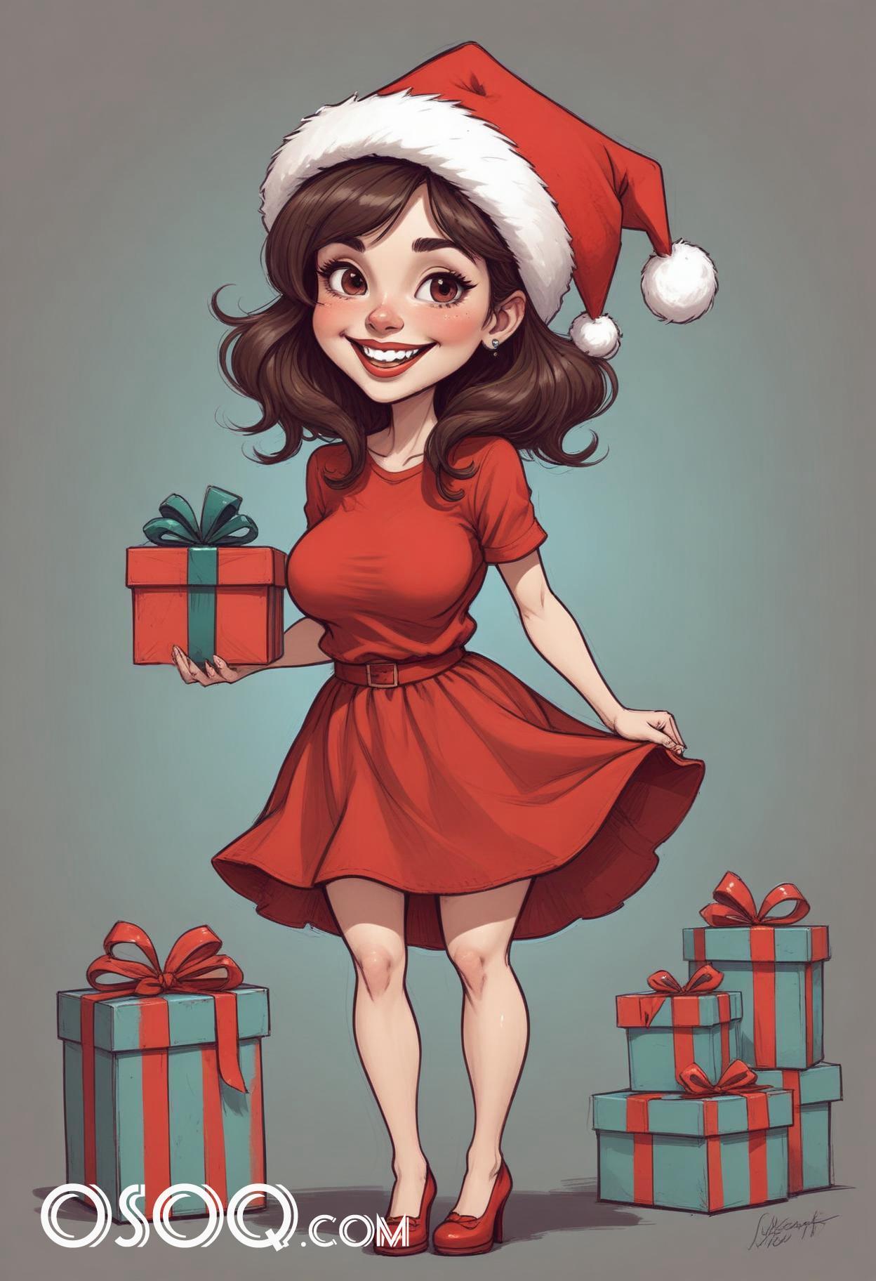 Christmas eve beautiful woman cartoon caricature drawing 19