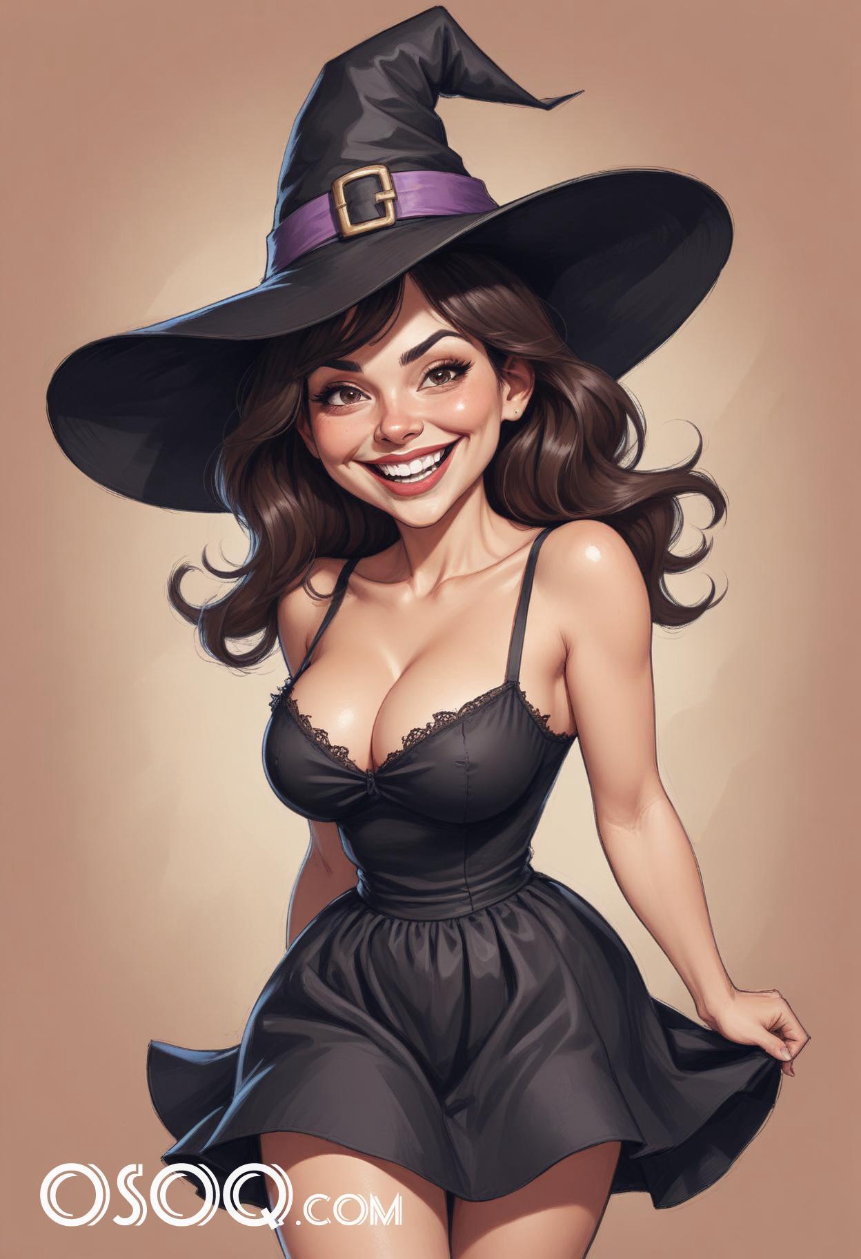 Halloween beautiful woman cartoon caricature drawing 01