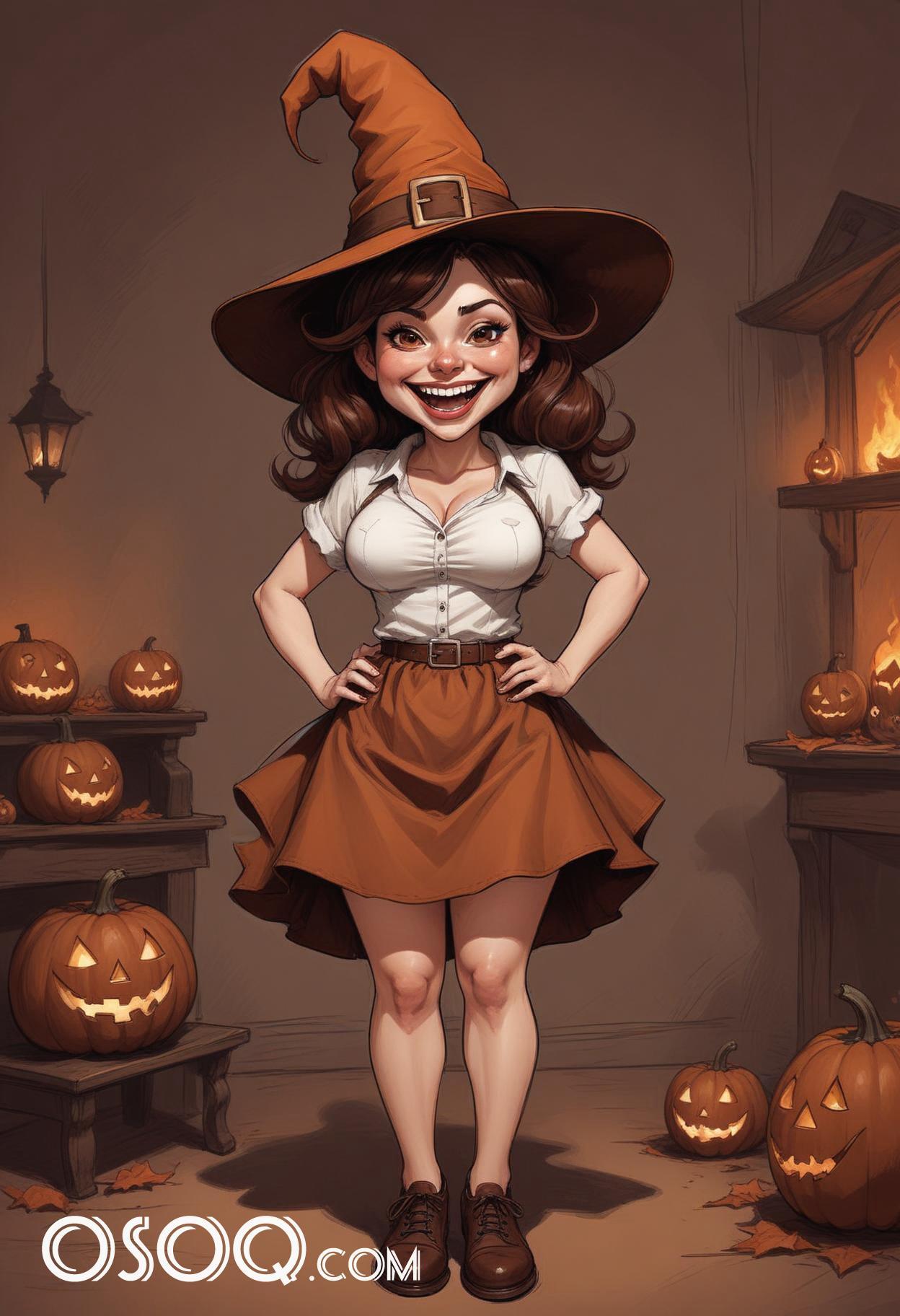 Halloween beautiful woman cartoon caricature drawing 03