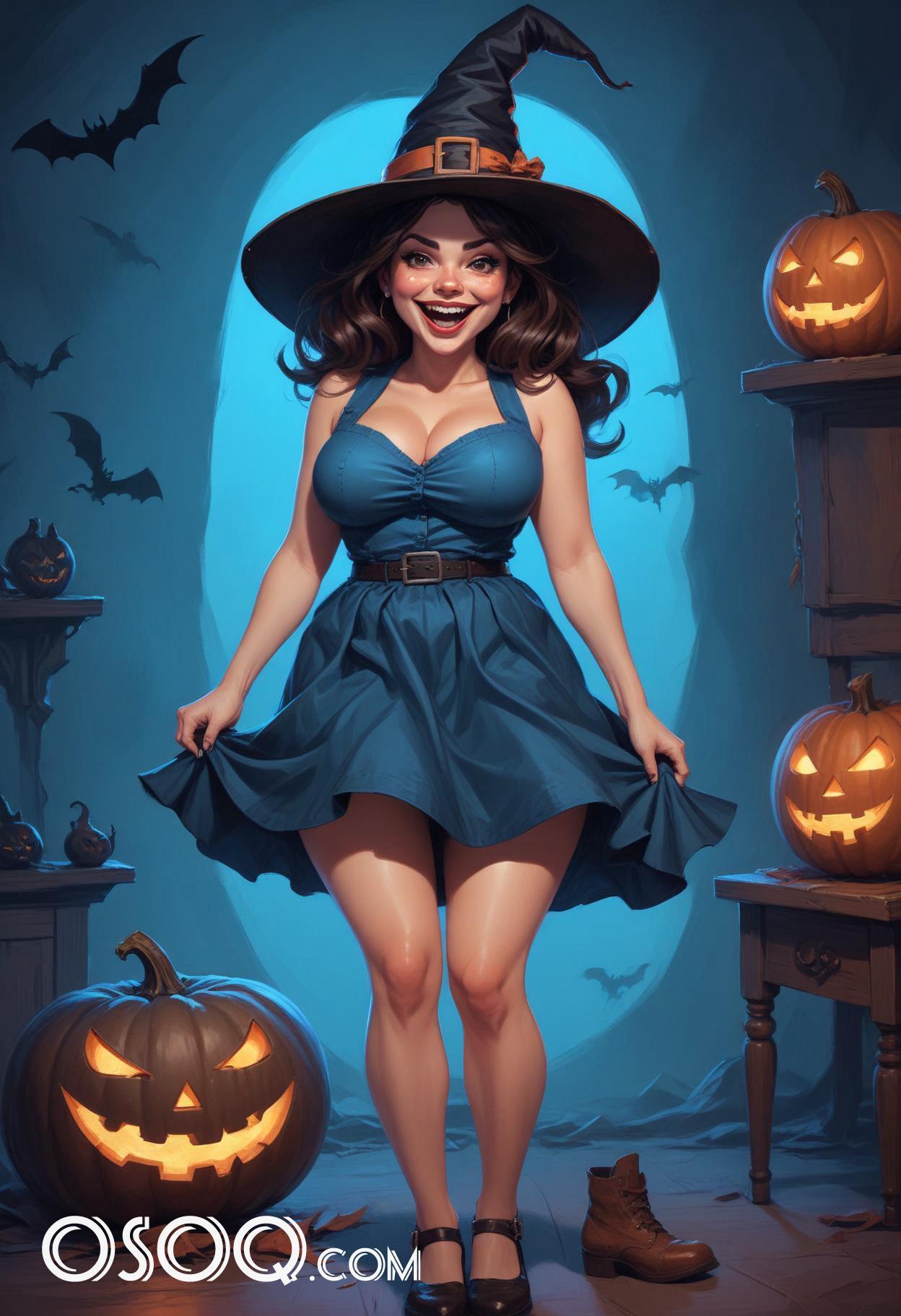 Halloween beautiful woman cartoon caricature drawing 06